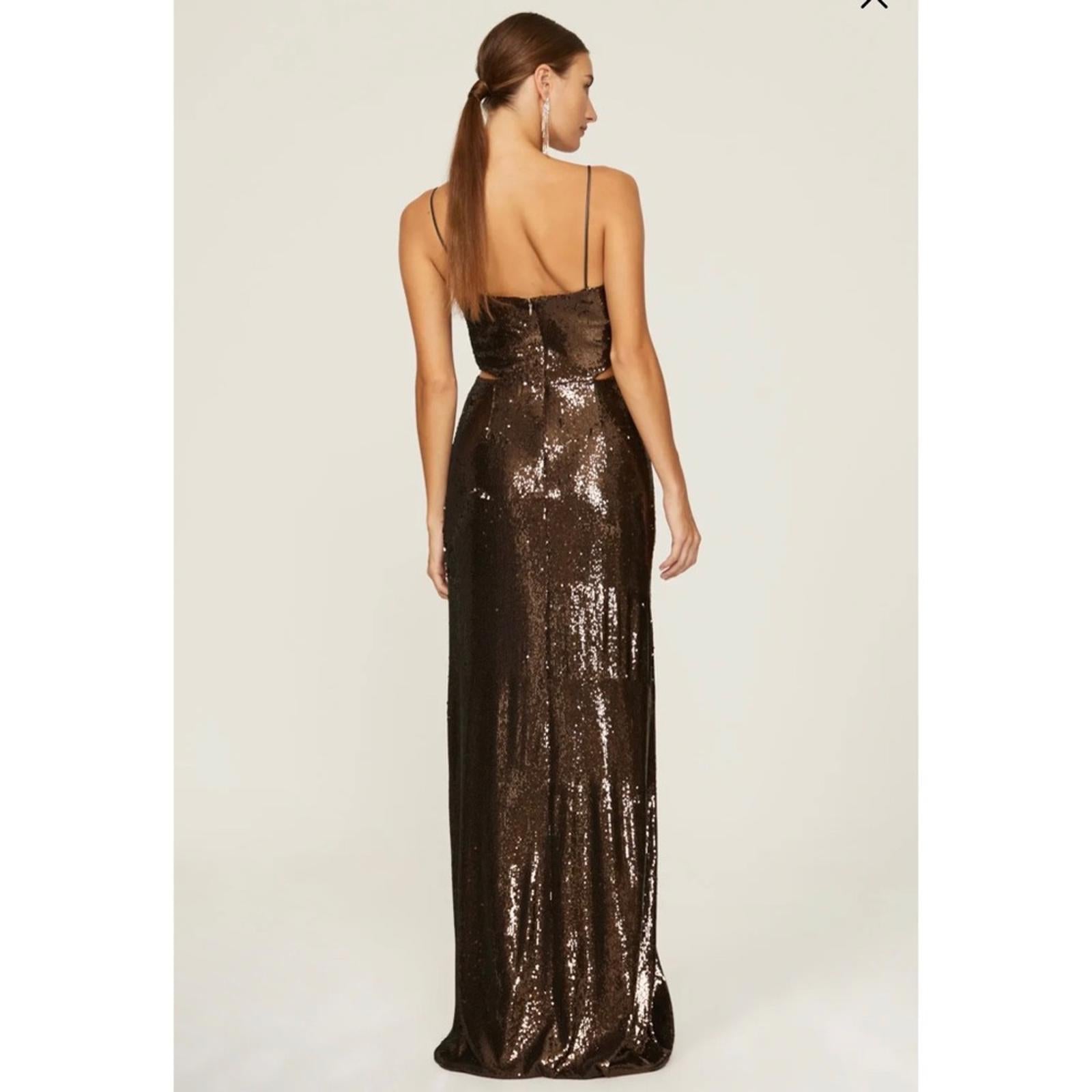 Halston Chloe Cutout Sequined Tulle Gown, Brown Size 4 New w/Tag Retail $595