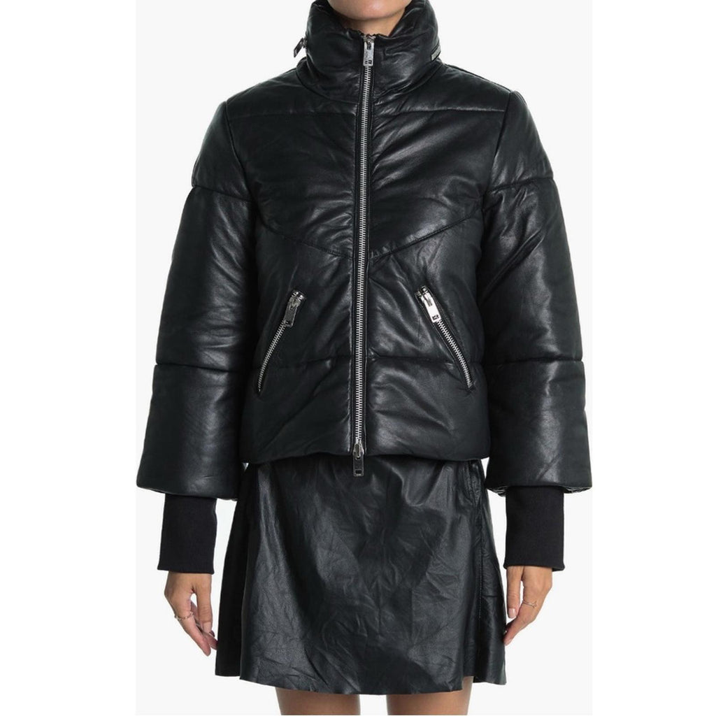 NEW Walter Baker Edwina Puffer Jacket 100% Lamb Leather, Black, NEW w/o Tag $748