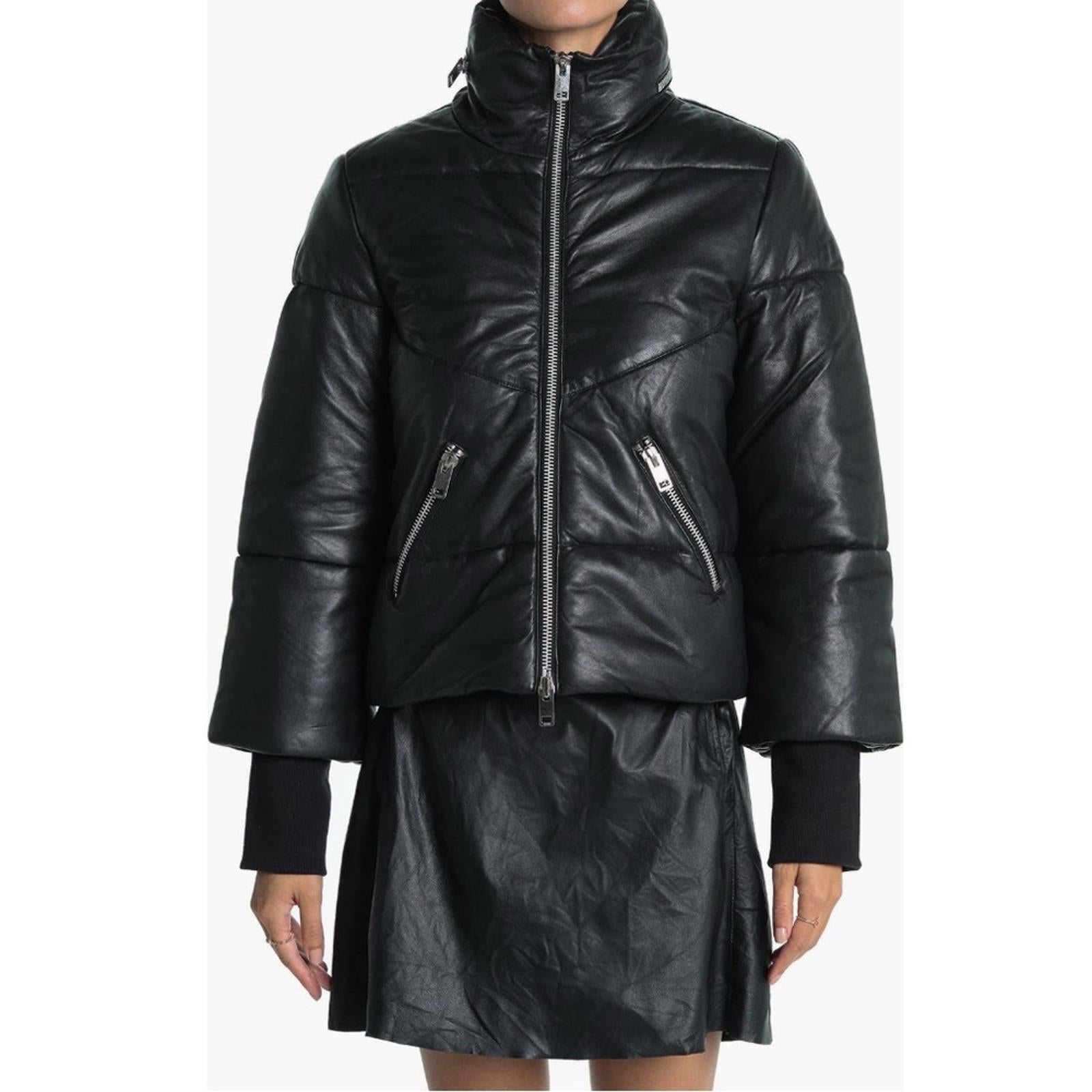 NEW Walter Baker Edwina Puffer Jacket 100% Lamb Leather, Black, NEW w/o Tag $748