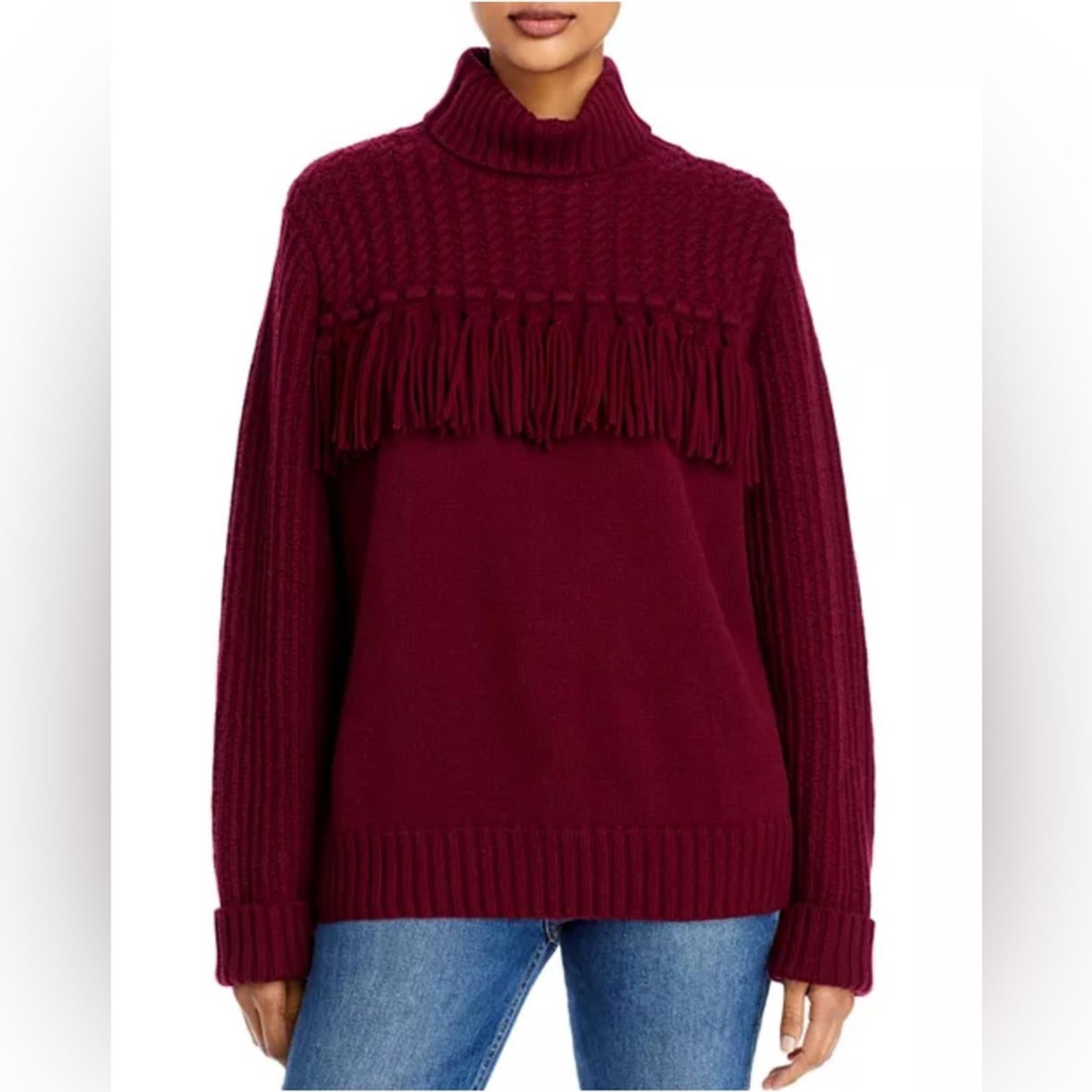 Jason Wu Fringe Turtleneck Sweater in Wine Red, NWT, Size XS