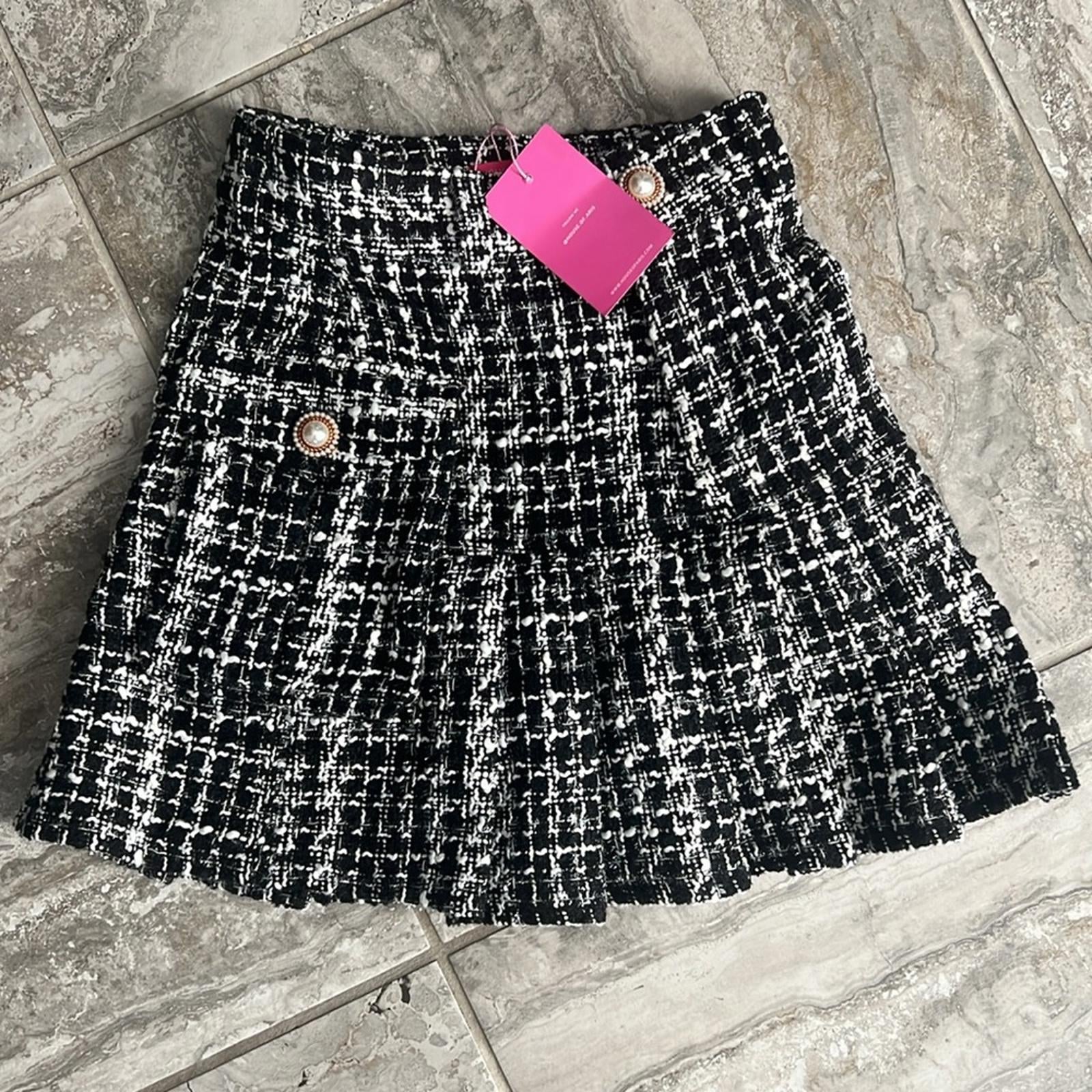 House of Aris 2-Piece Tweed Blazer & Skirt in Black & White, Size XS New w/Tag