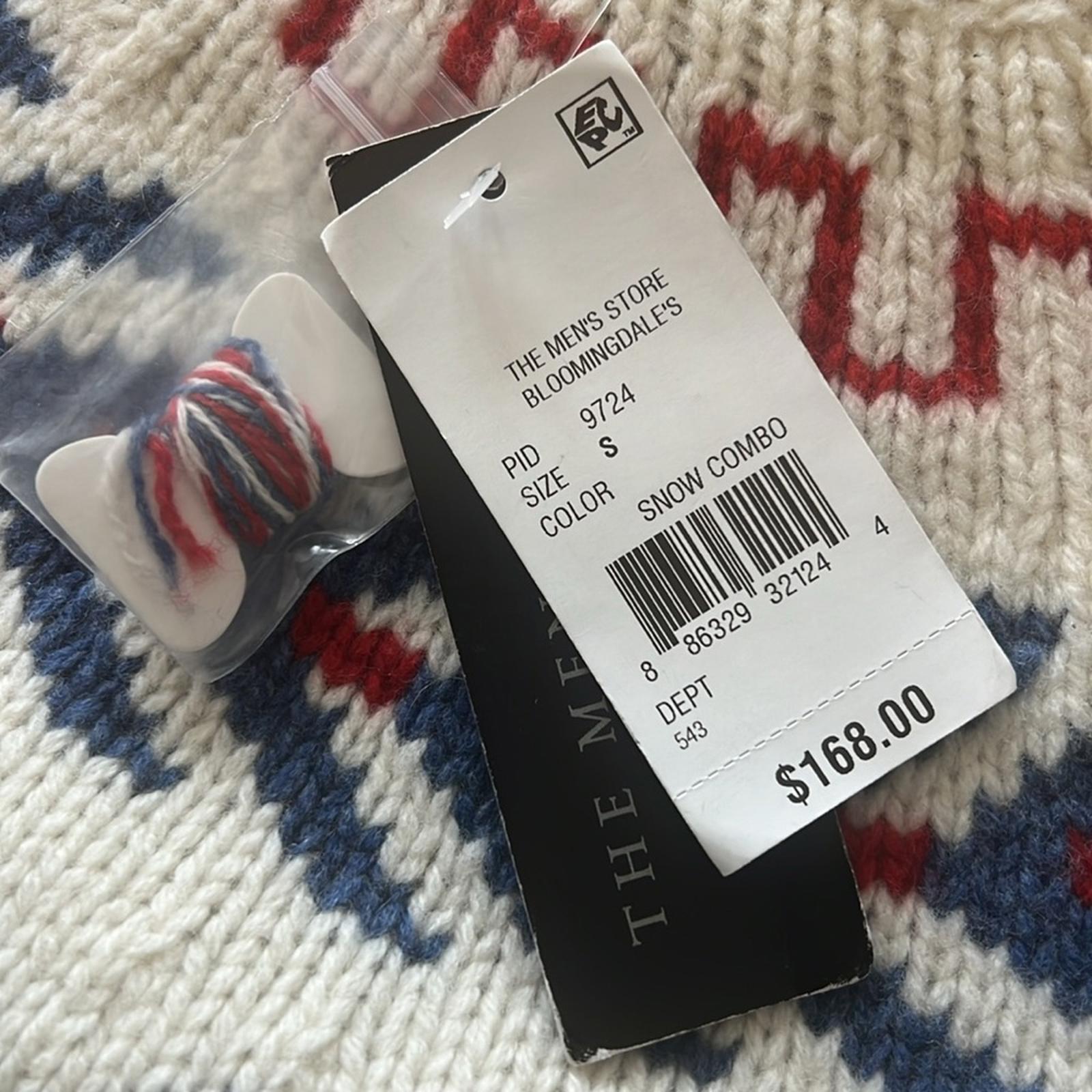 Bloomingdale's Wool Geo Stripe Regular Fit Crewneck Sweater, Size S New w/Tag