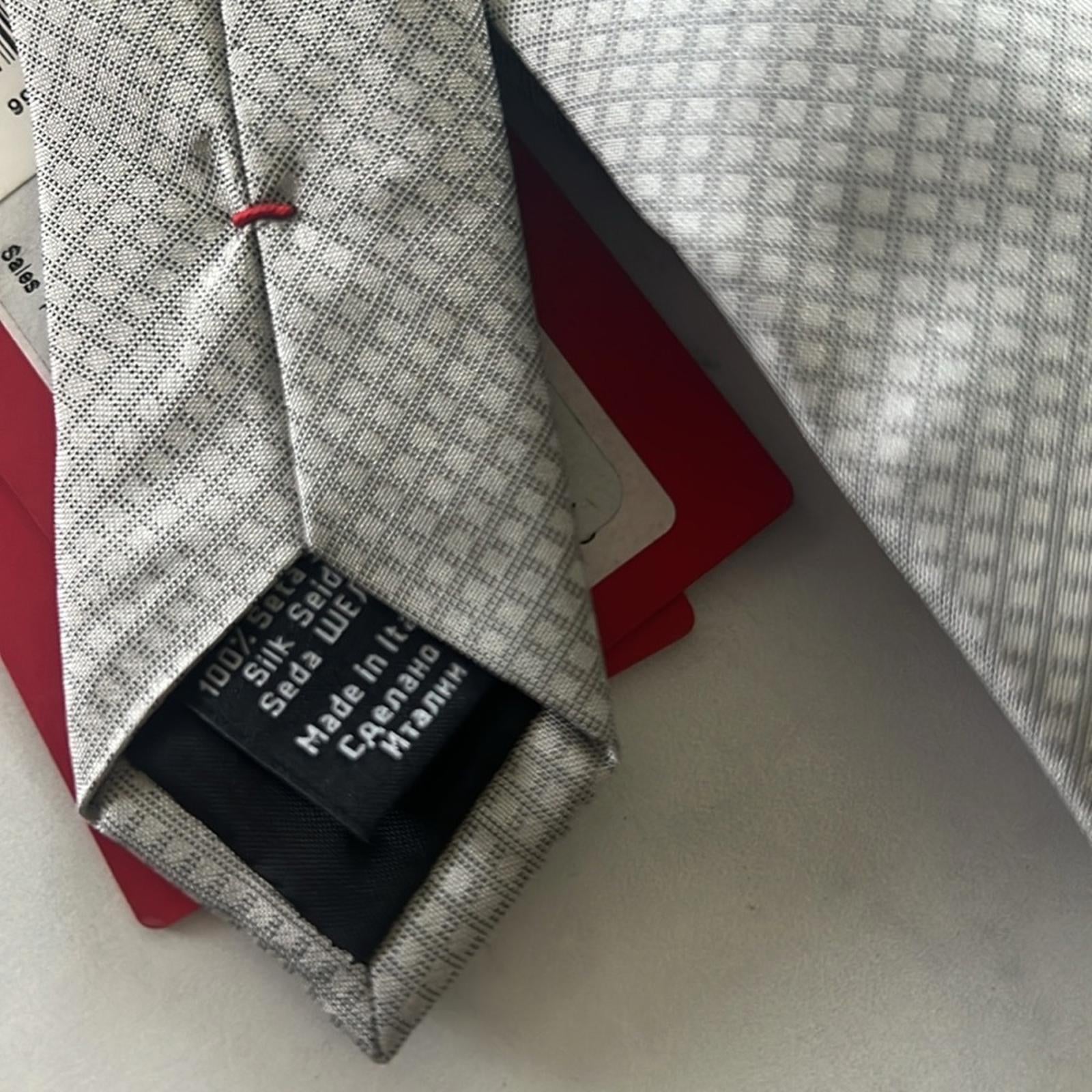 HUGO Men's Silk Jacquard Slim Tie in Open Grey, One Size, NWT