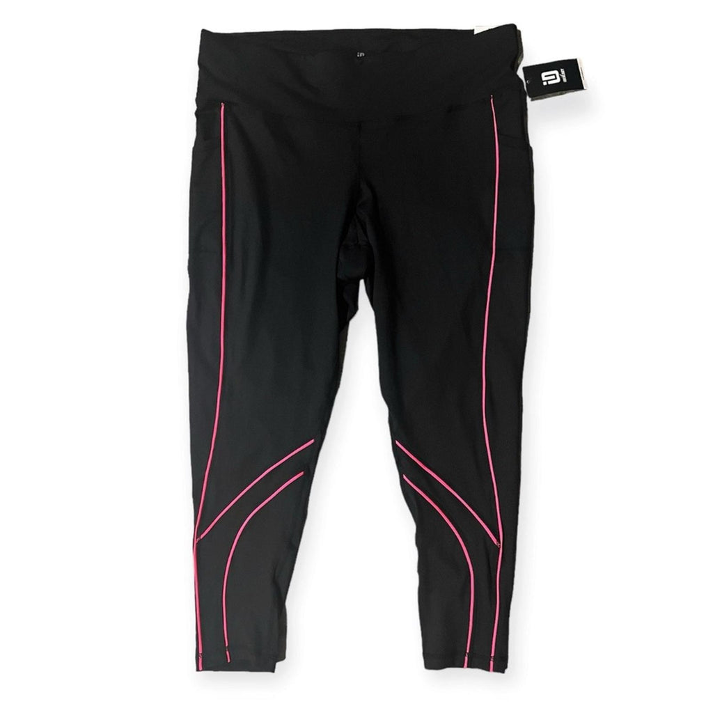 ID-Ideology Activewear Workout Athletic Leggings Black w/Pink Piping Size 1X NWT