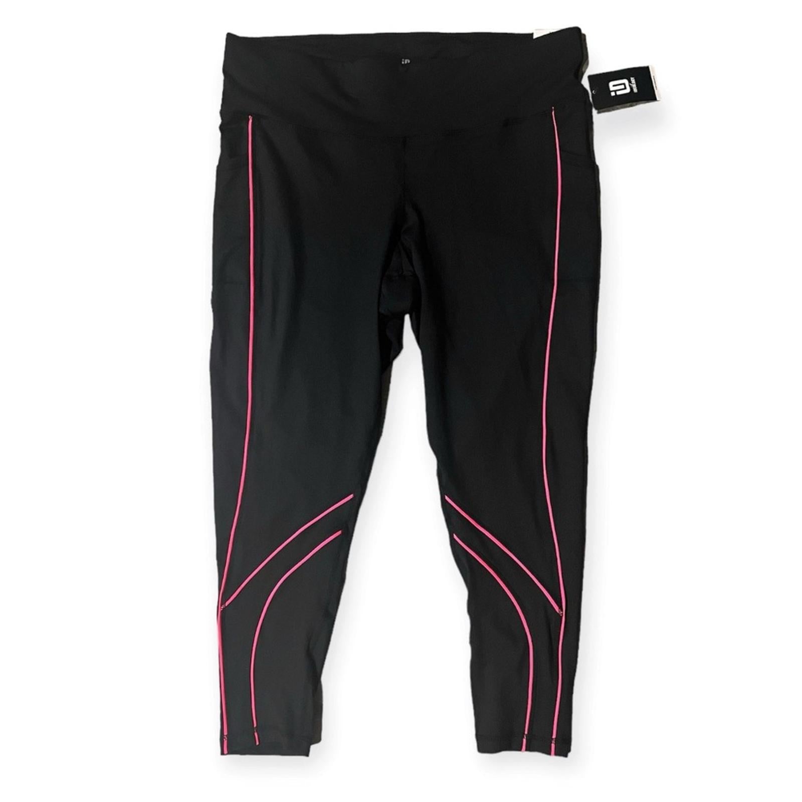 ID-Ideology Activewear Workout Athletic Leggings Black w/Pink Piping Size 1X NWT