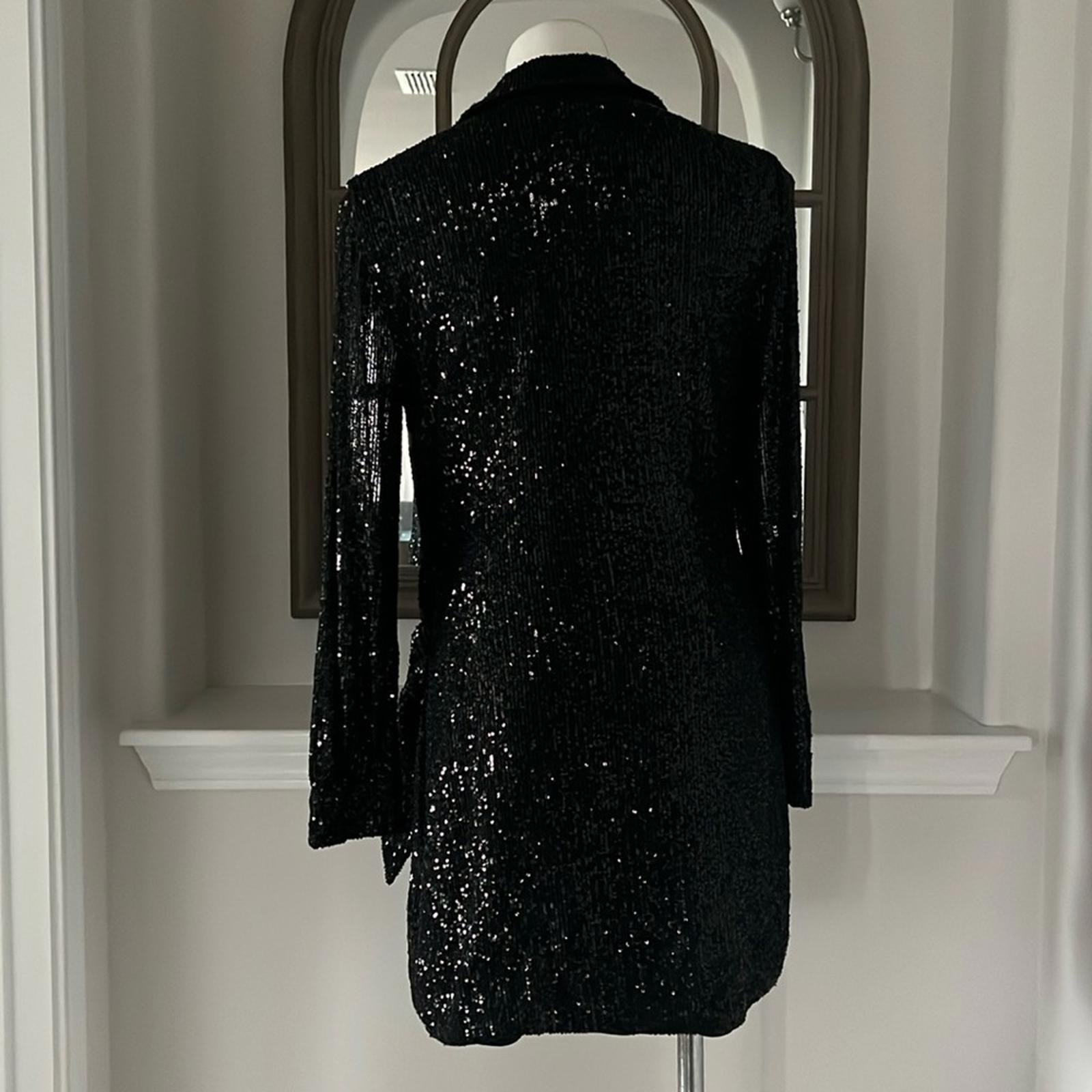 Parker Black Faux Wrap Button Front Mini Dress, Sequin Black Size S