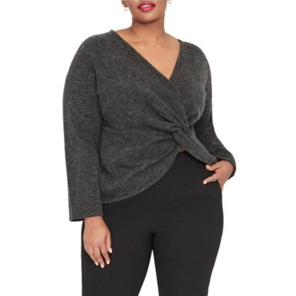 Rachel Roy ARMY Leigha Twist Front Sweater, Surplice V-Neck Size L New w/Tag