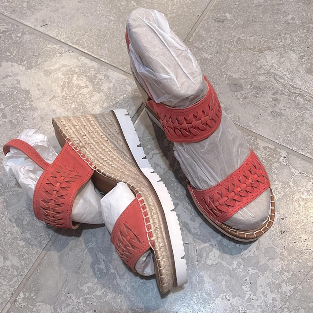 Gentle Souls Elyssa Two-Band Braided Wedge Sandals in Coral, Size 11 NEW $229