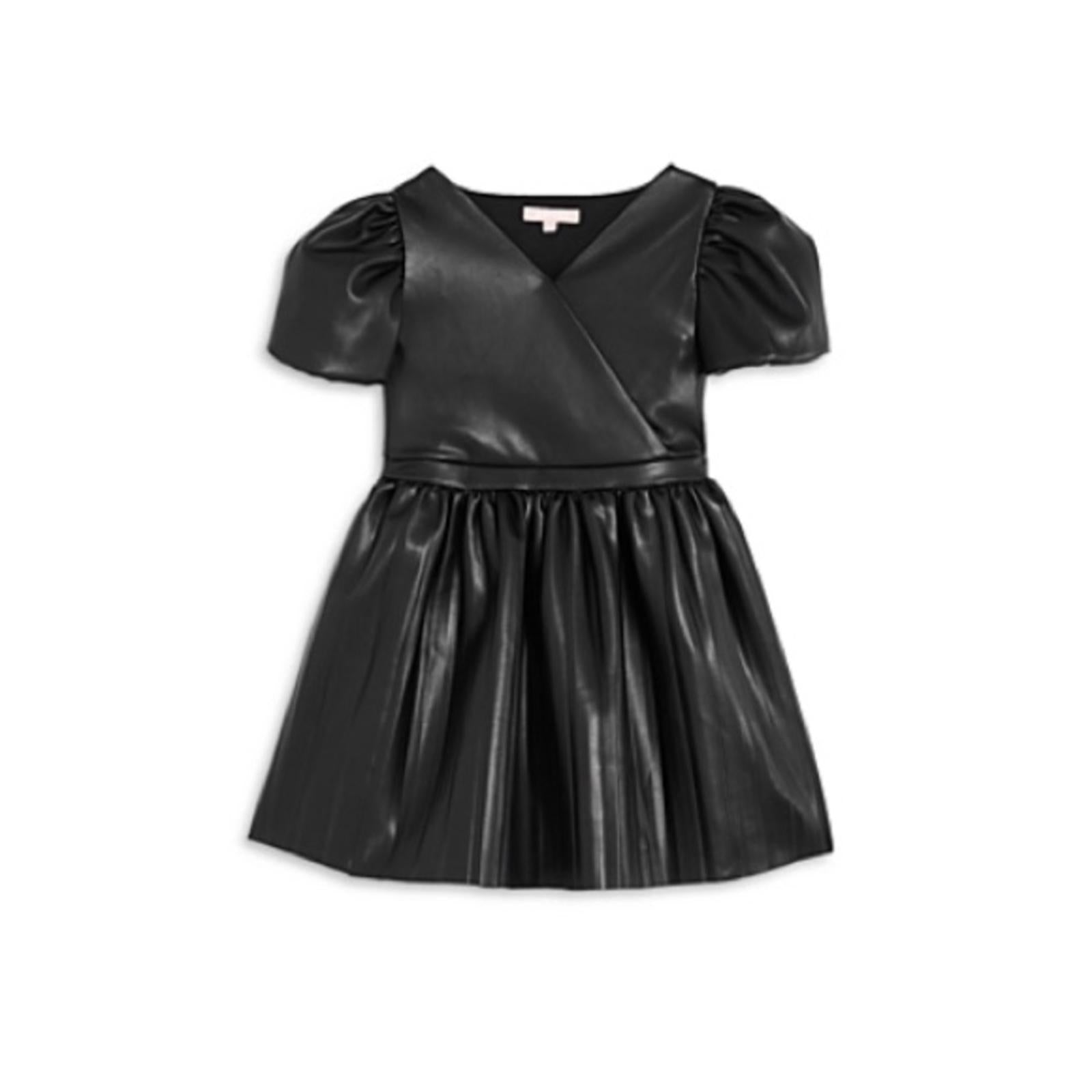 BCBG GIRLS Girls' Faux Leather Wrap Dress in Black - Big Kid Size 16 New w/Tag