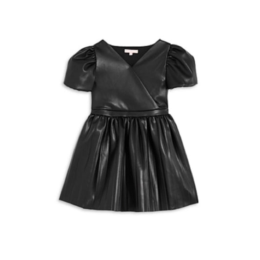 BCBG GIRLS Girls' Faux Leather Wrap Dress in Black - Big Kid Size 16 New w/Tag