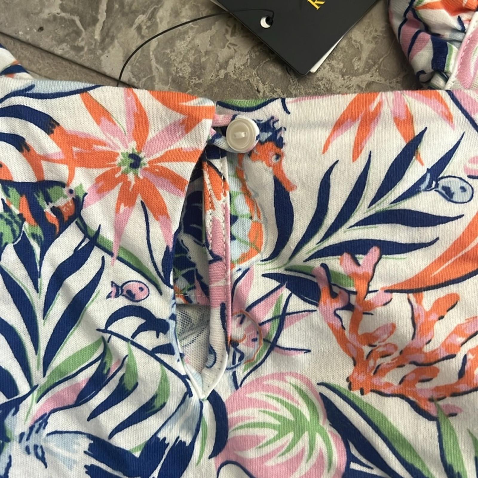 Polo Ralph Lauren Tropical-Print Ruffled Cotton Romper, Size M(8-10) NEW w/Tag