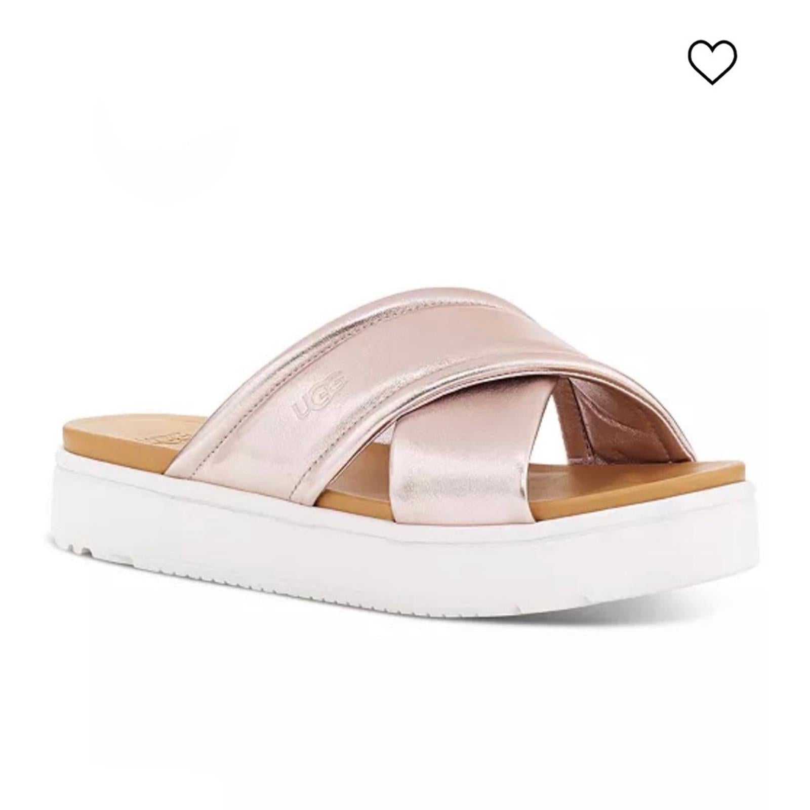 UGG Zayne Leather Platform Sandals, Metallic Blush & White Size 6 New w/o Box