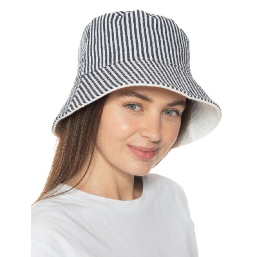 NEW Jenni Reversible Terry Cloth Hat Navy White Stripe One Size New w/Tag