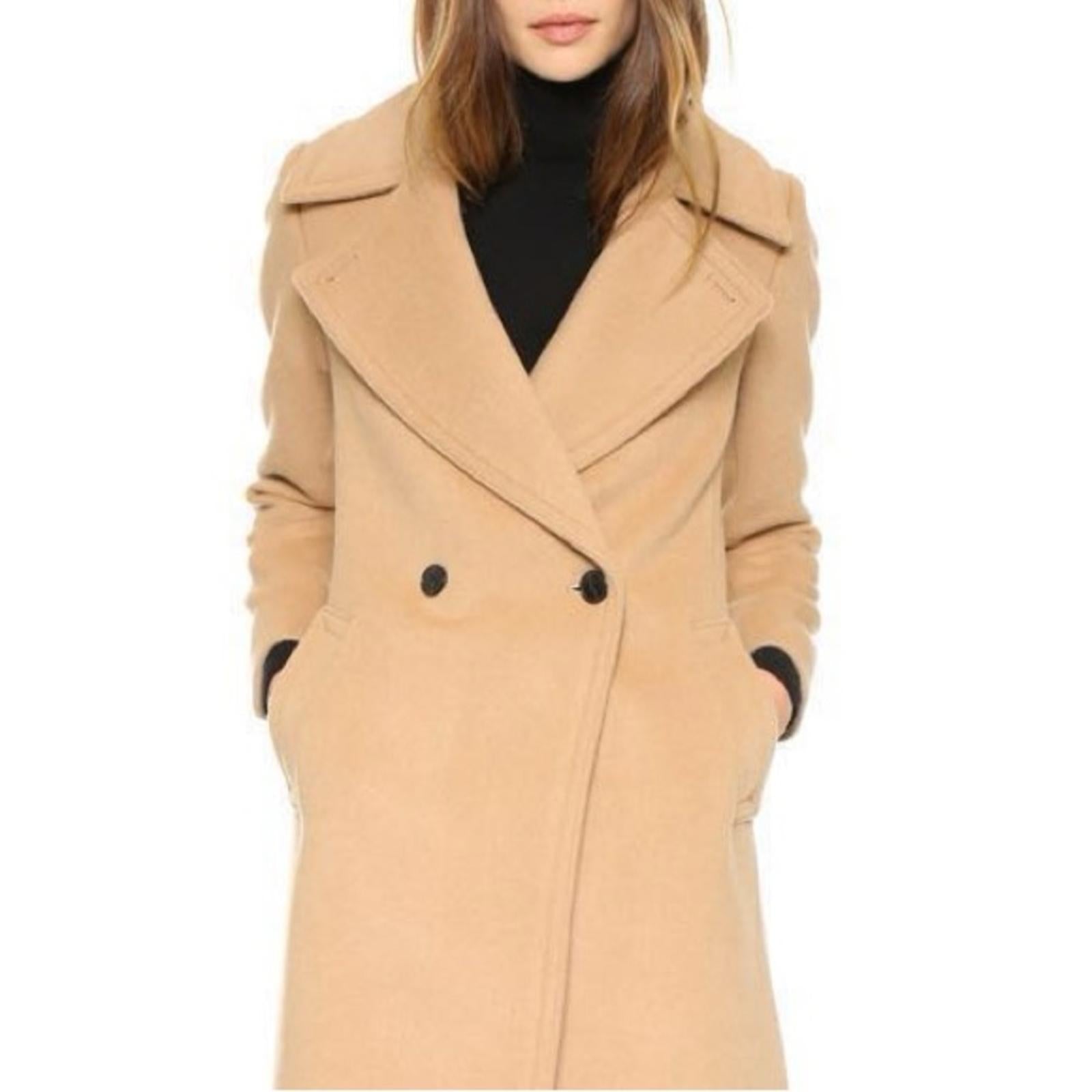 NEW Club Monaco Twill Wool-Blend Trench Coat in Camel Brown, Size M, Dry Cleaned