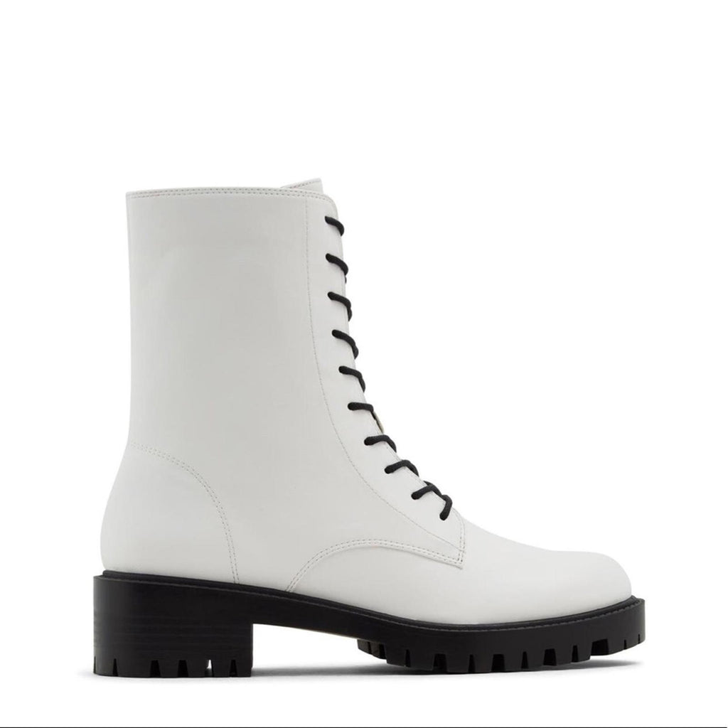 WhoWhatWear Platform Lace-Up Moto Boots in White, Size 8 New w/o Box