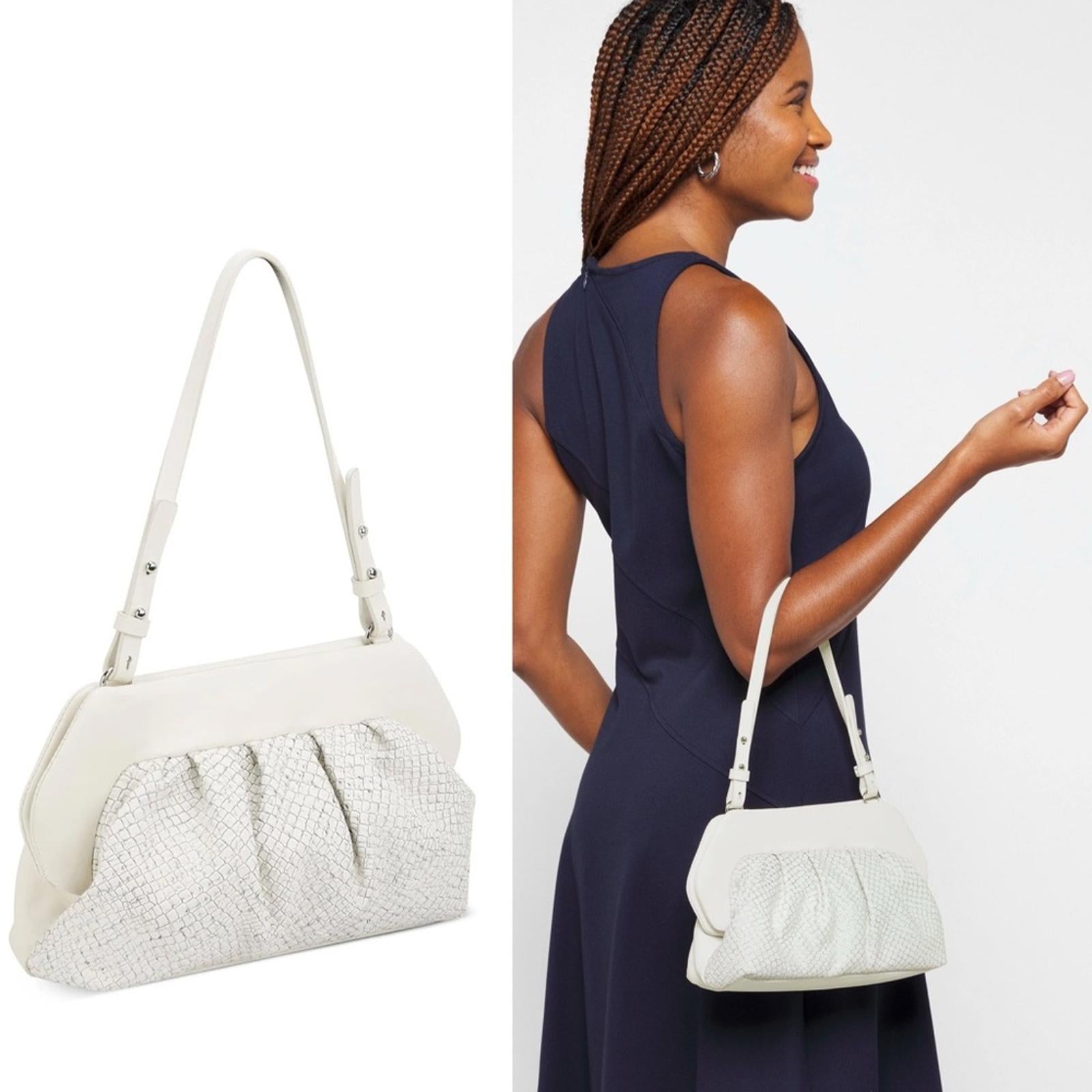 NWT Vince Camuto Amari Leather Clutch Bag in Cotton White, New w/Tag $158