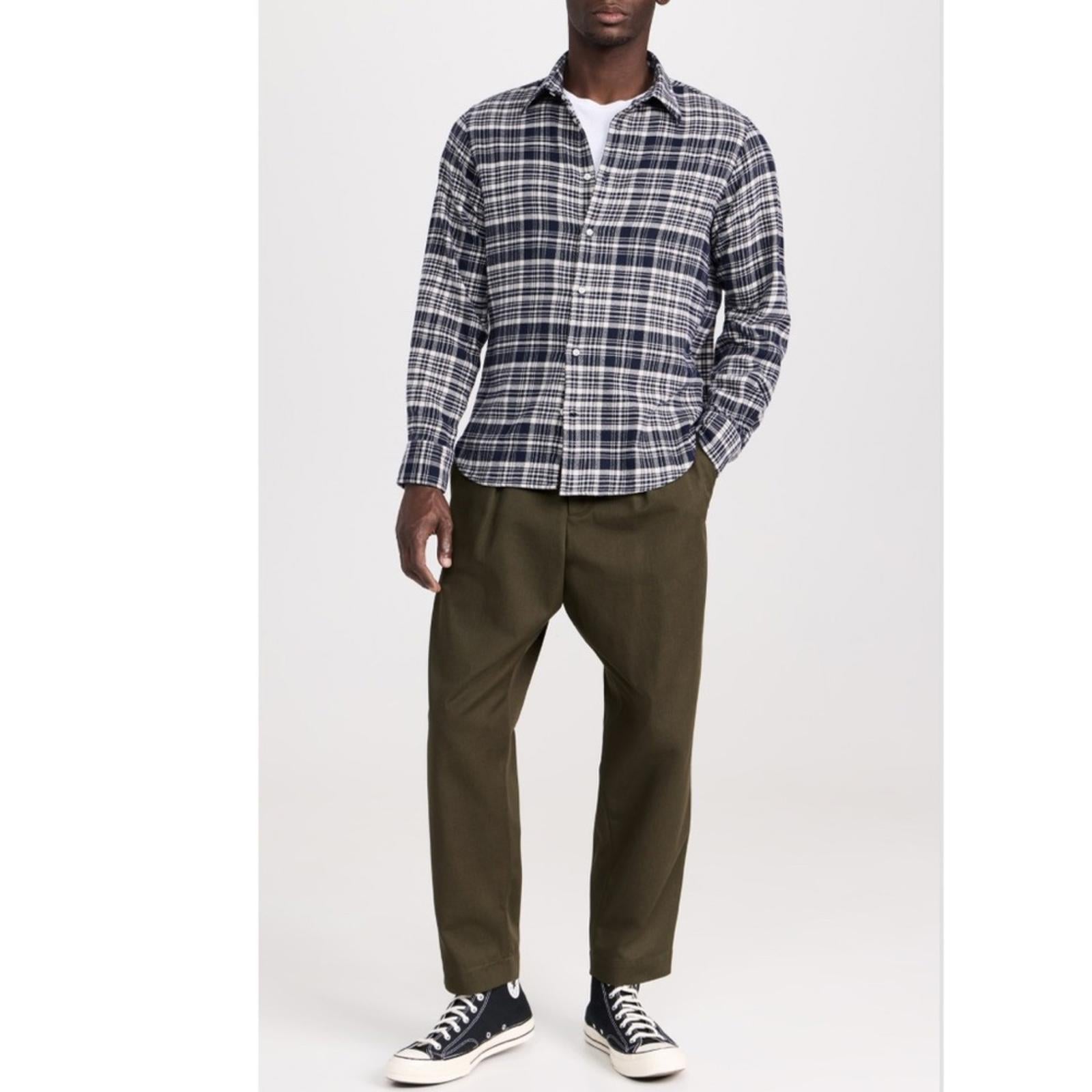 Officine Générale Giacomo Twill Check Shirt in Écru/Navy, Size S, NEW
