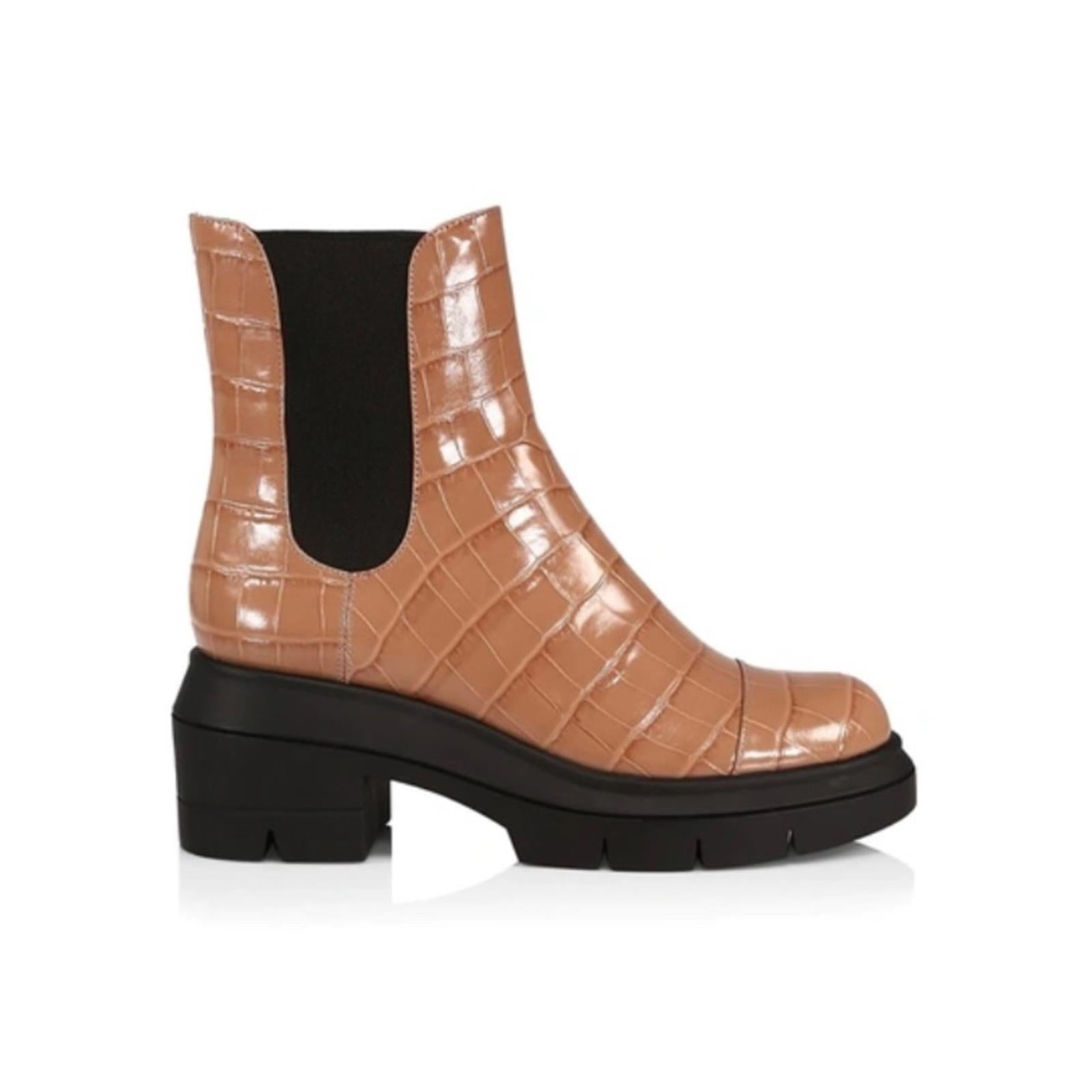 Stuart Weitzman Norah Chelsea Boots Tan Croc Leather Size 11C New +DustBag $595