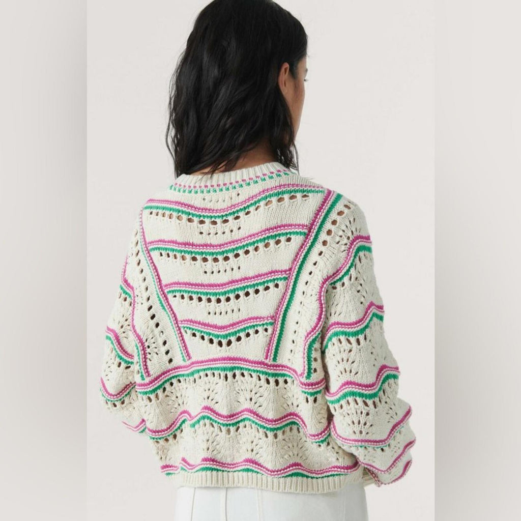 ba&sh Ecru Hicham Jumper Stripe Pointelle Sweater, Ivory Size XS Retail $336