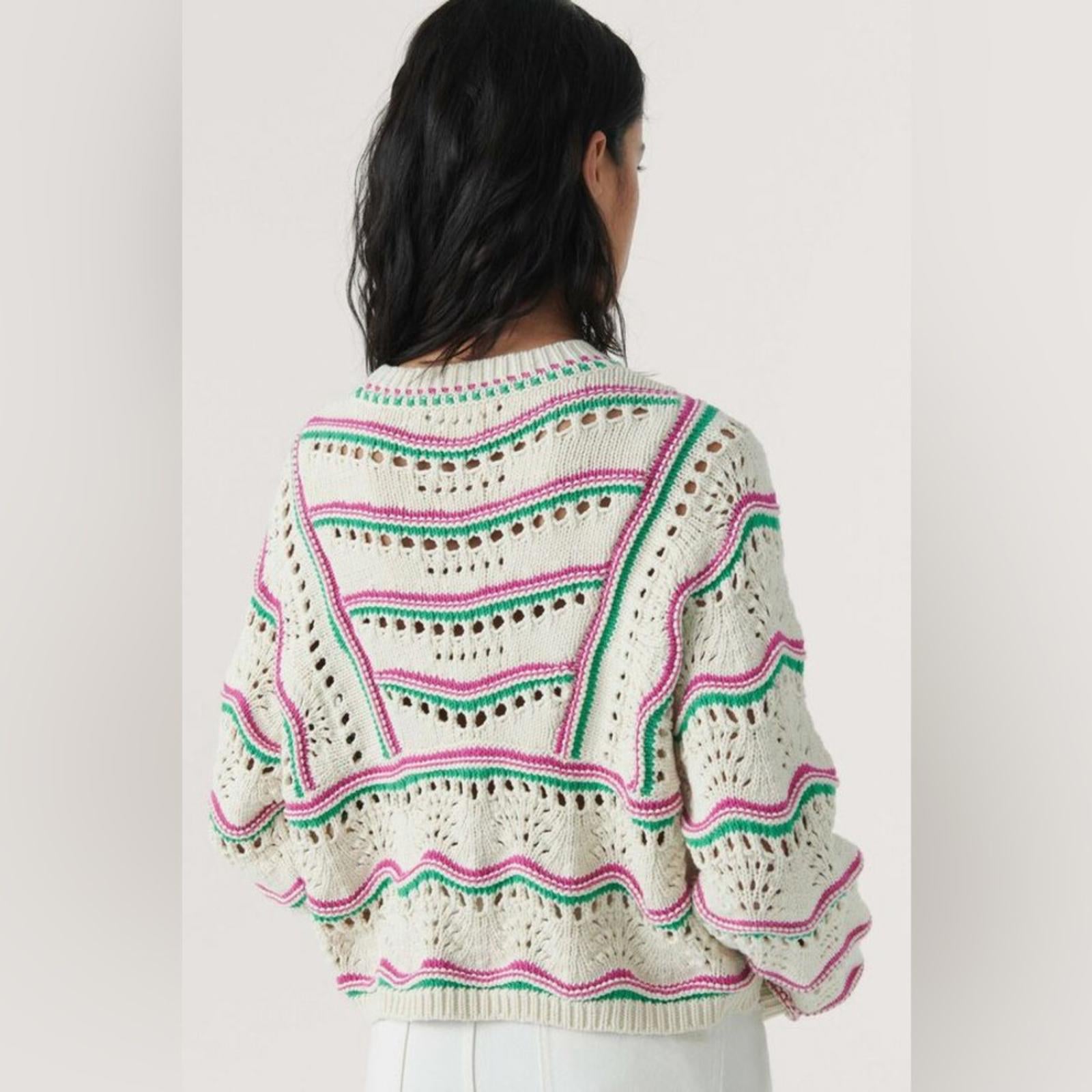 ba&sh Ecru Hicham Jumper Stripe Pointelle Sweater, Ivory Size XS Retail $336