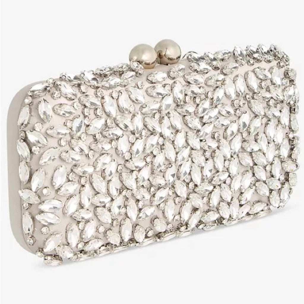 I.N.C. East West Embellished Small Minaudiere in Silver Metallic, NWT