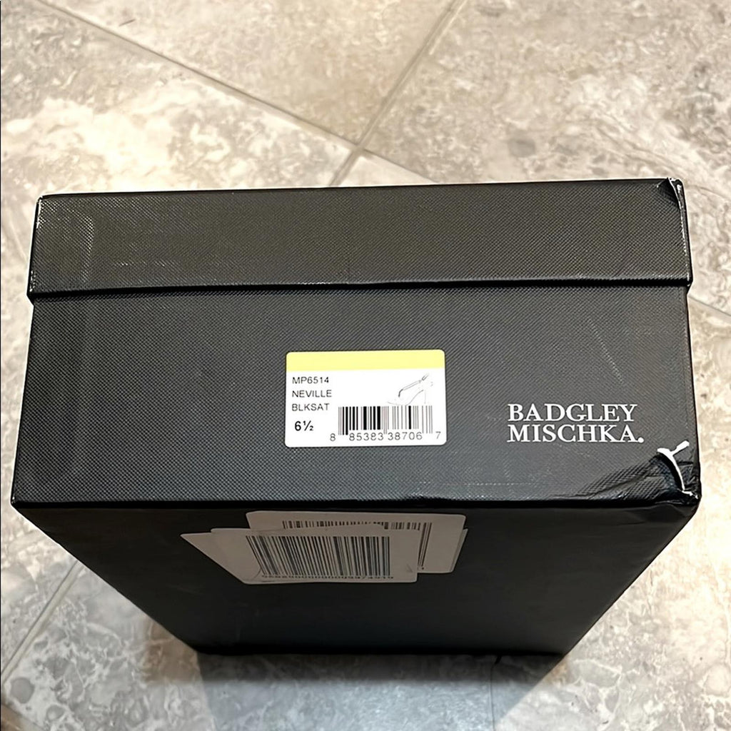Badgley Mischka Neville Embellished Sandals Black Satin Size 6.5 NEW in Box $225