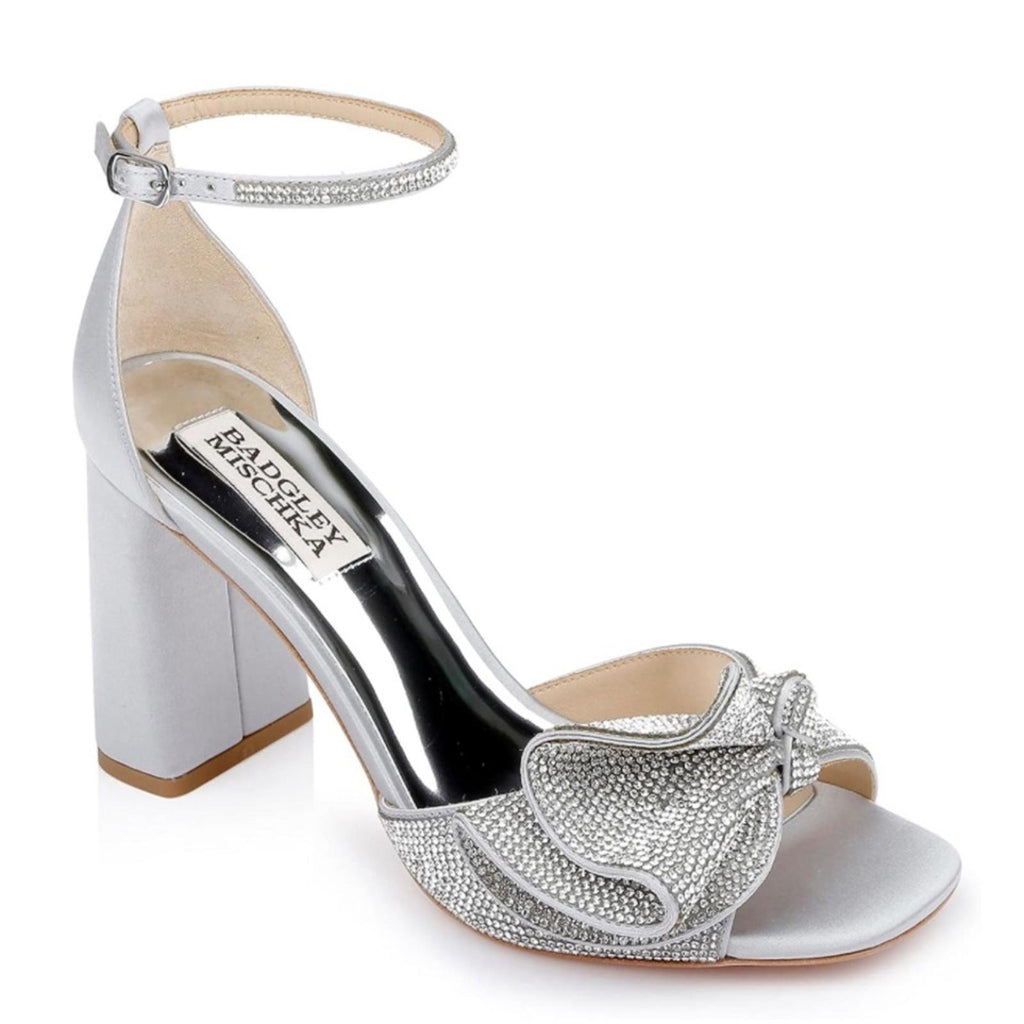 Badgley Mischka Poppy Heeled Sandals in Silver, Size 7 New in Box + Dust Bag