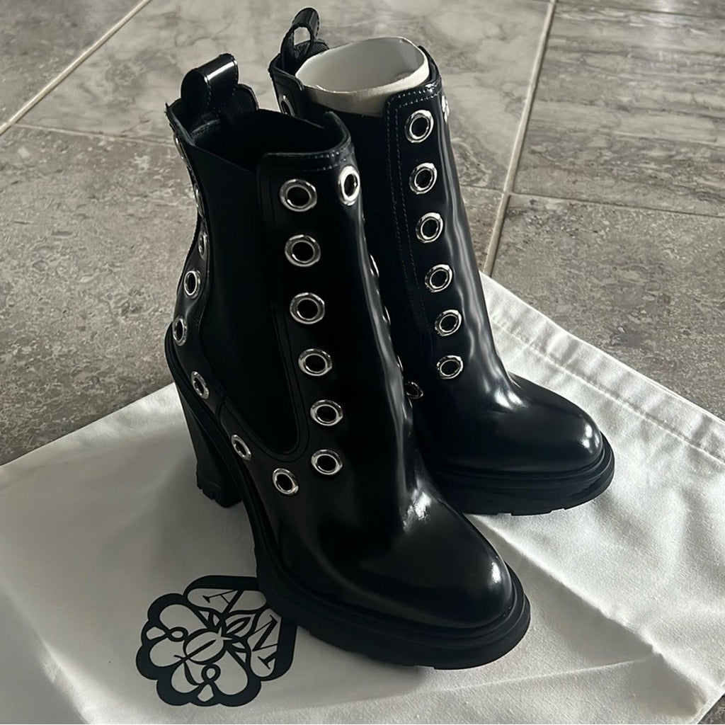 Alexander McQueen Tread Grommet Embellished Boots, Size 41 New +DustBag $1290