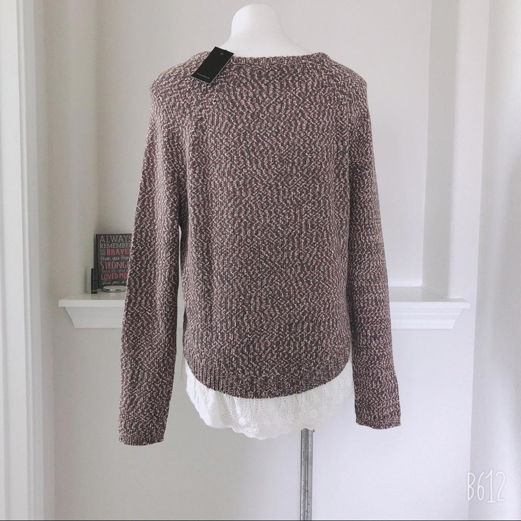 Tart Eyelet Hem Crewneck Sweater in Tan Grey, Size L New w/Tag