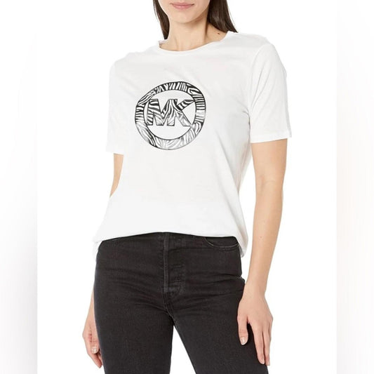 Michael Kors Printed Charm-Logo T-Shirt Logo Tee in White, Size S New w/Tag
