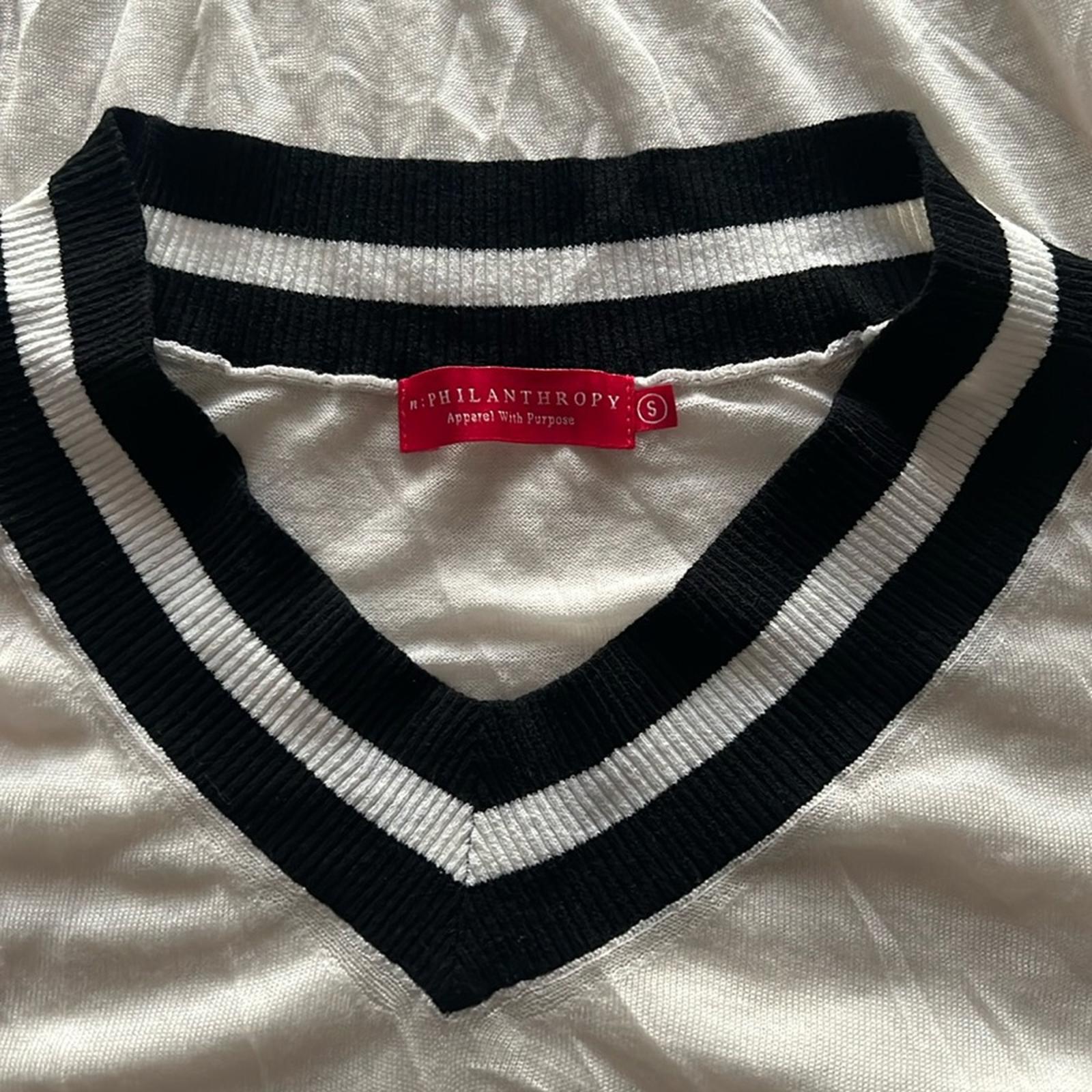 n:Philanthropy Wool V-Neck Lightweight Sweater, White & Black EXCELLENT! $178
