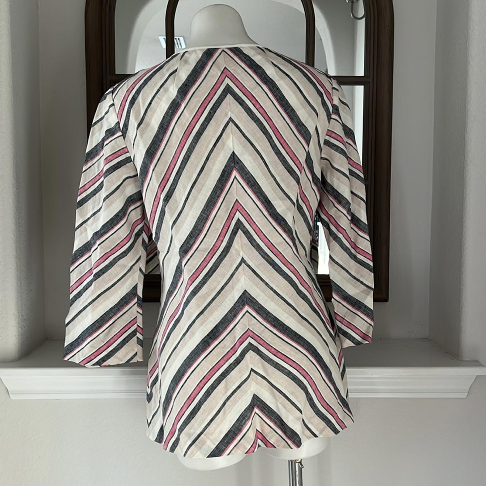 NEW Tory Burch Linen Lace-Up Diagonal Stripe Blouse, Size 12