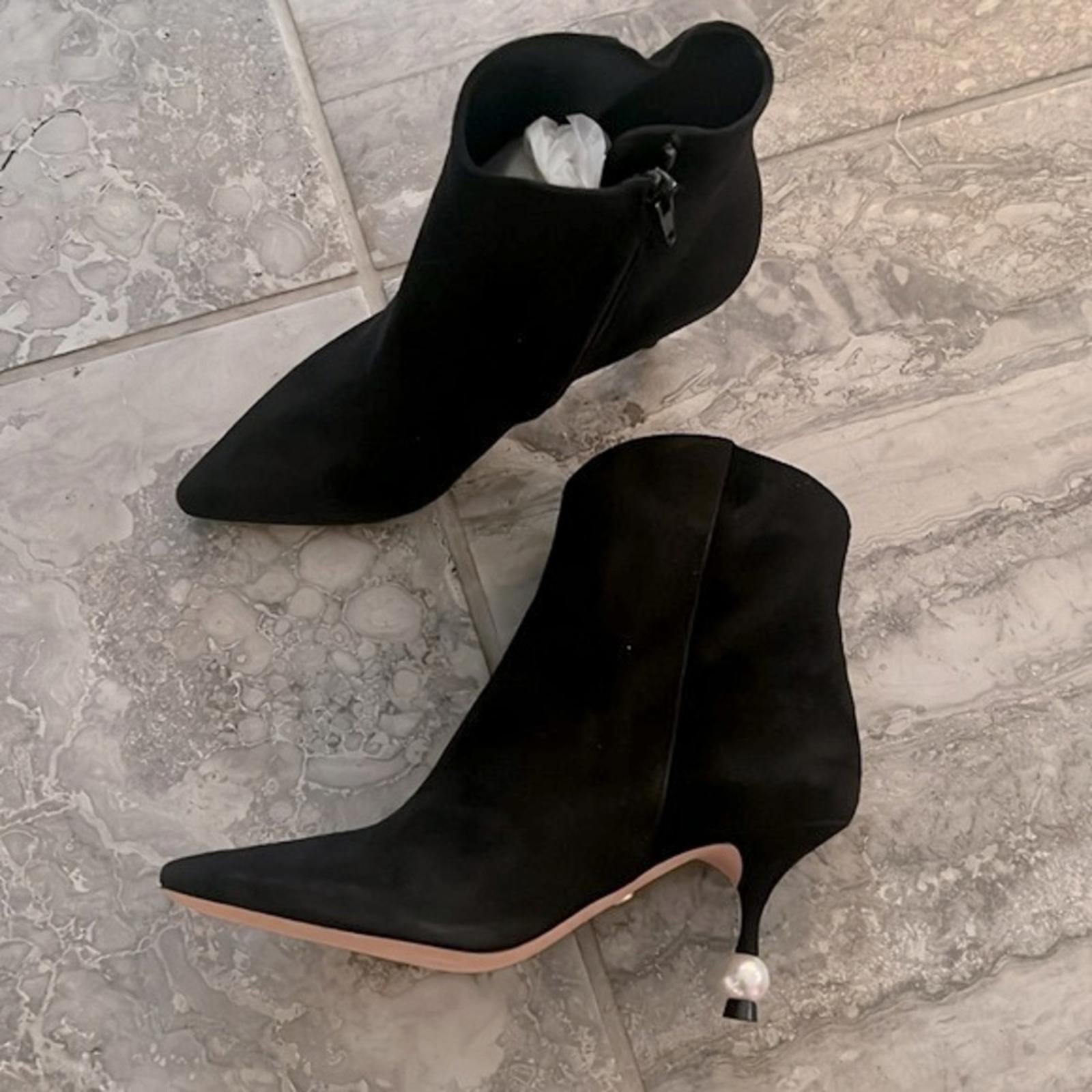 Giambattista Valli Pointed-Toe Suede Heeled Booties Black Size EU 38 NEW $1,090