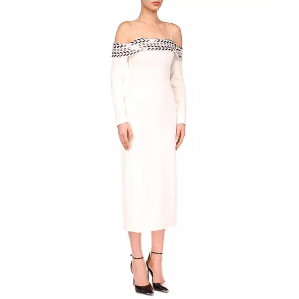David Koma Plexi Mirror Tyre Track Off-the-Shoulder Midi Dress, Size 4 NWT $2650