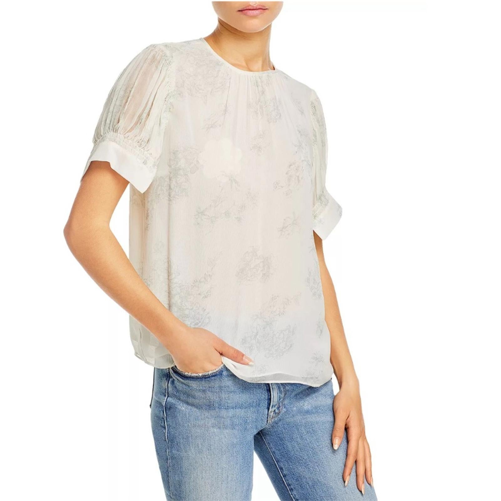 Rebecca Taylor Puff-Sleeve Silk Toile Blouse, NWT, Size S, Retail $245