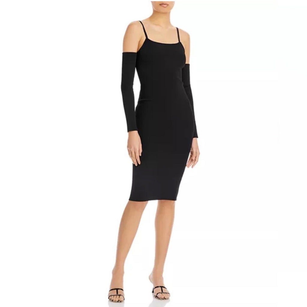 Alice+Olivia Evia Fitted Spaghetti Strap Dress in Black, Size L NWT Retail $465