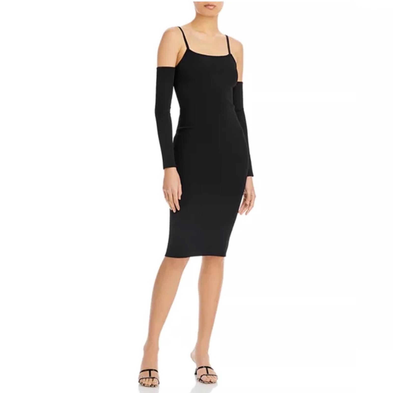 Alice+Olivia Evia Fitted Spaghetti Strap Dress in Black, Size L NWT Retail $465