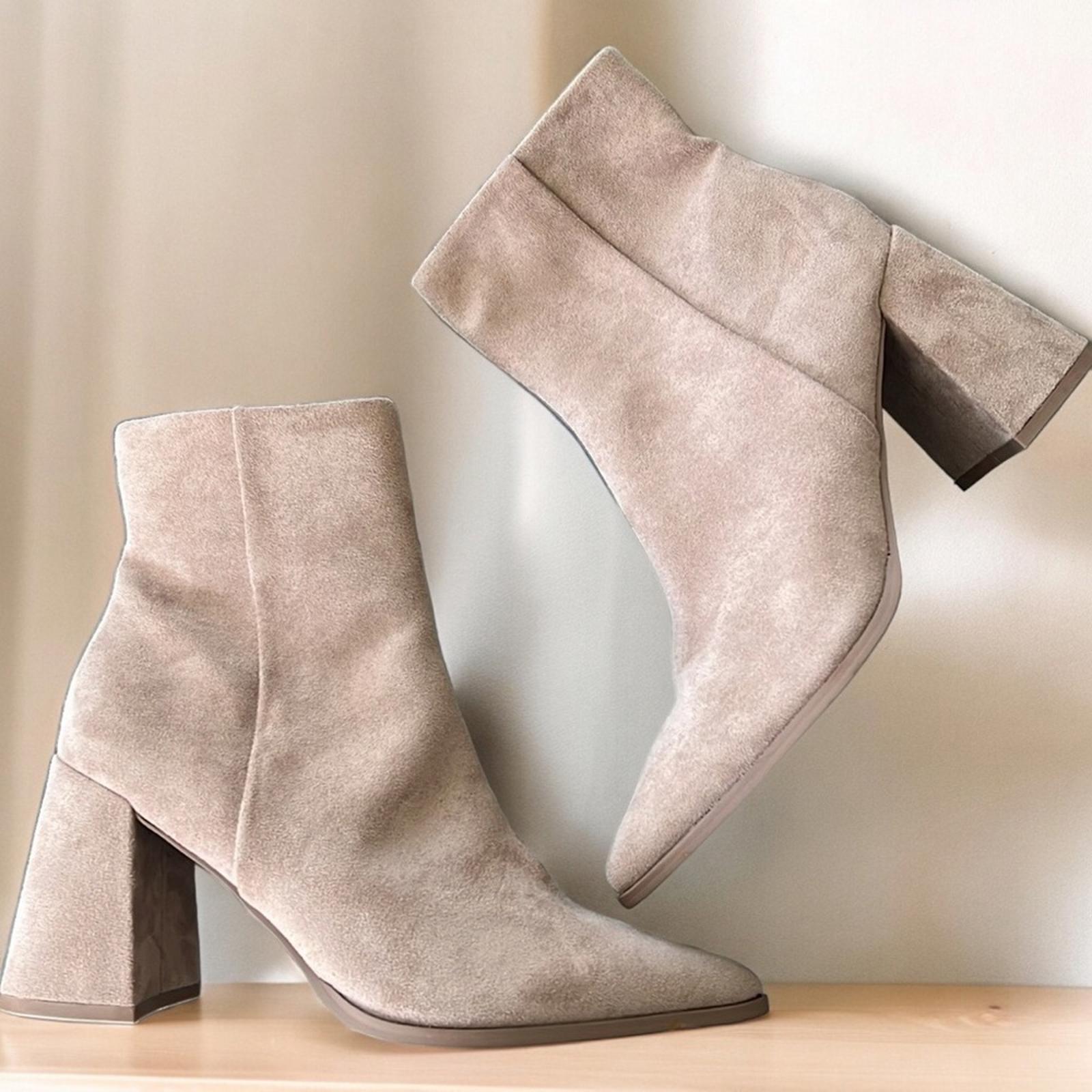 Steven New York Tomas Pointed Toe Leather Suede Ankle Boots, Taupe Size 11 NEW