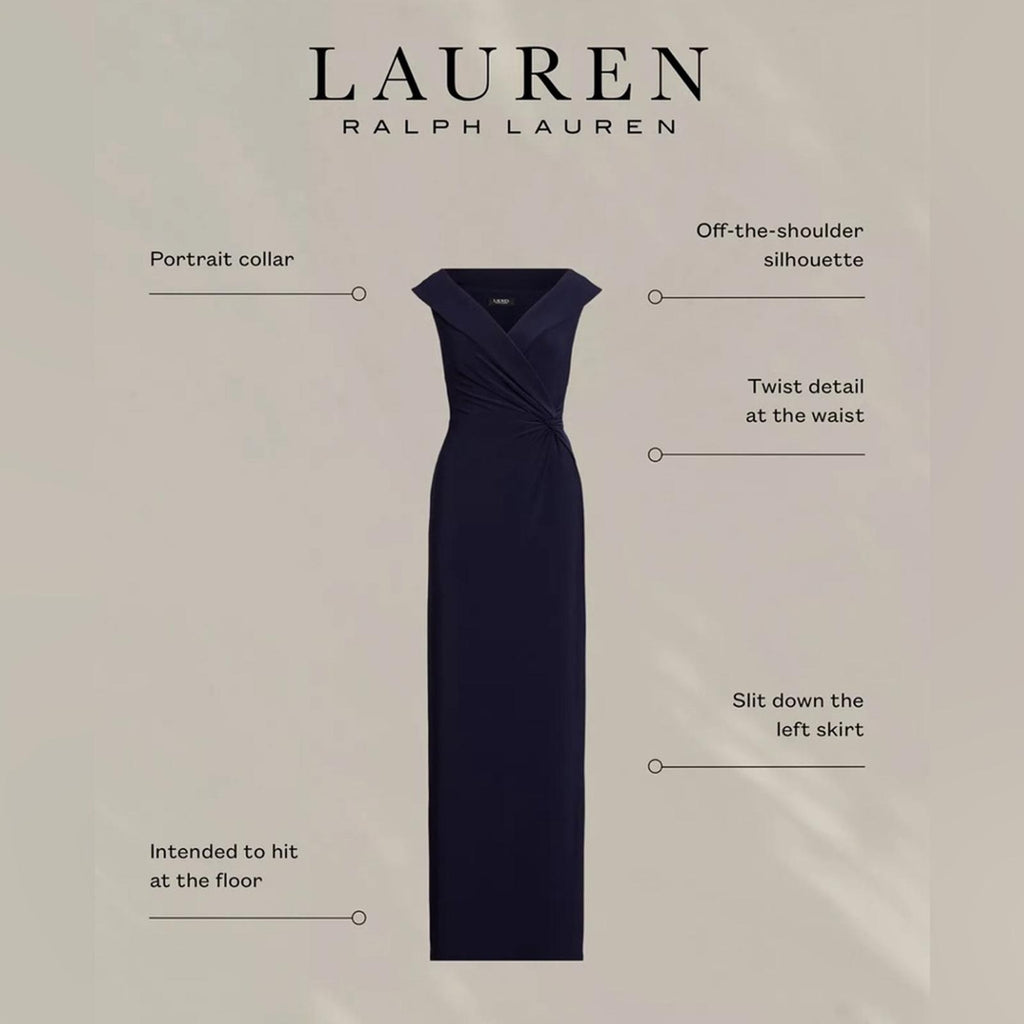 Lauren Ralph Lauren Jersey Off-the-Shoulder Side-Slit Column Gown, Size 6 NEW