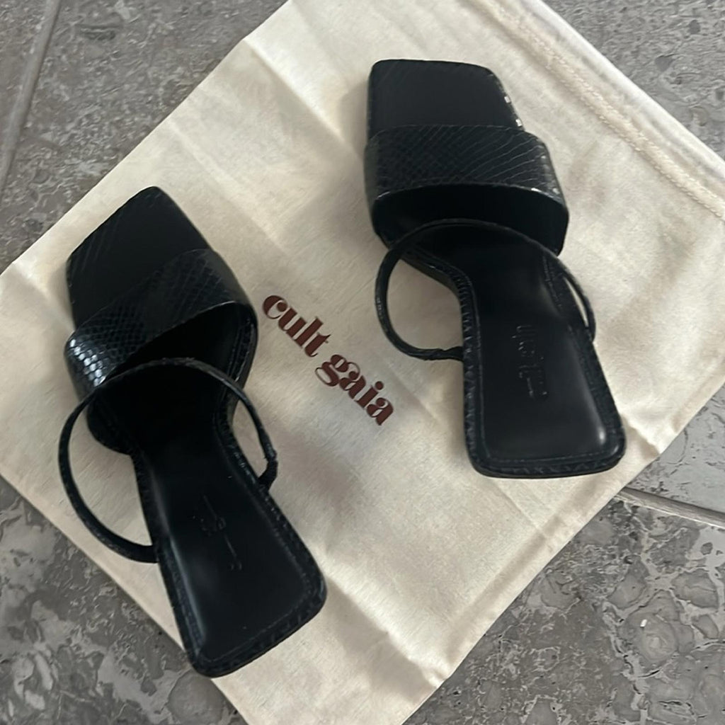 Cult Gaia BLACK Rene Cut-Out Heel Sandals, Size 37 x Revolve New in Box +DustBag