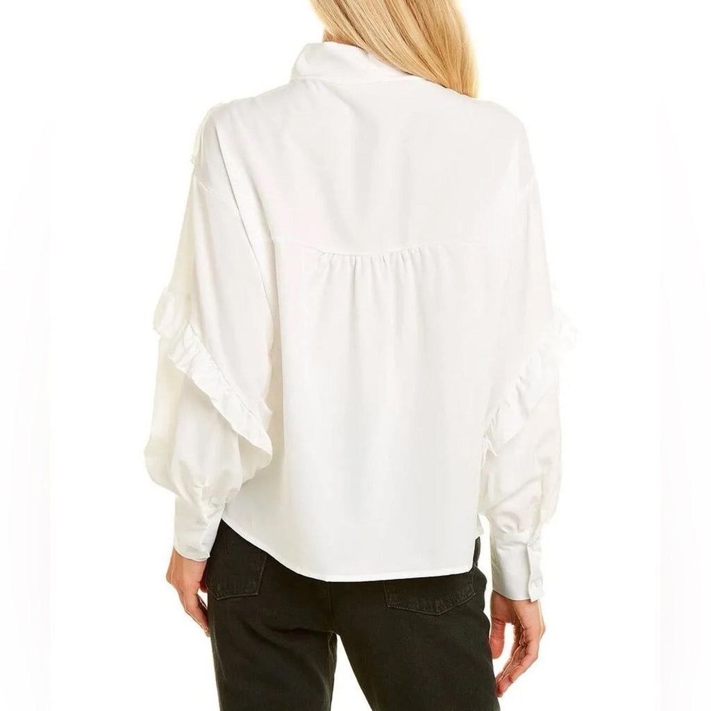 To My Lovers Ruffled Tie Sash Blouse in White, Size S New w/Tag $160