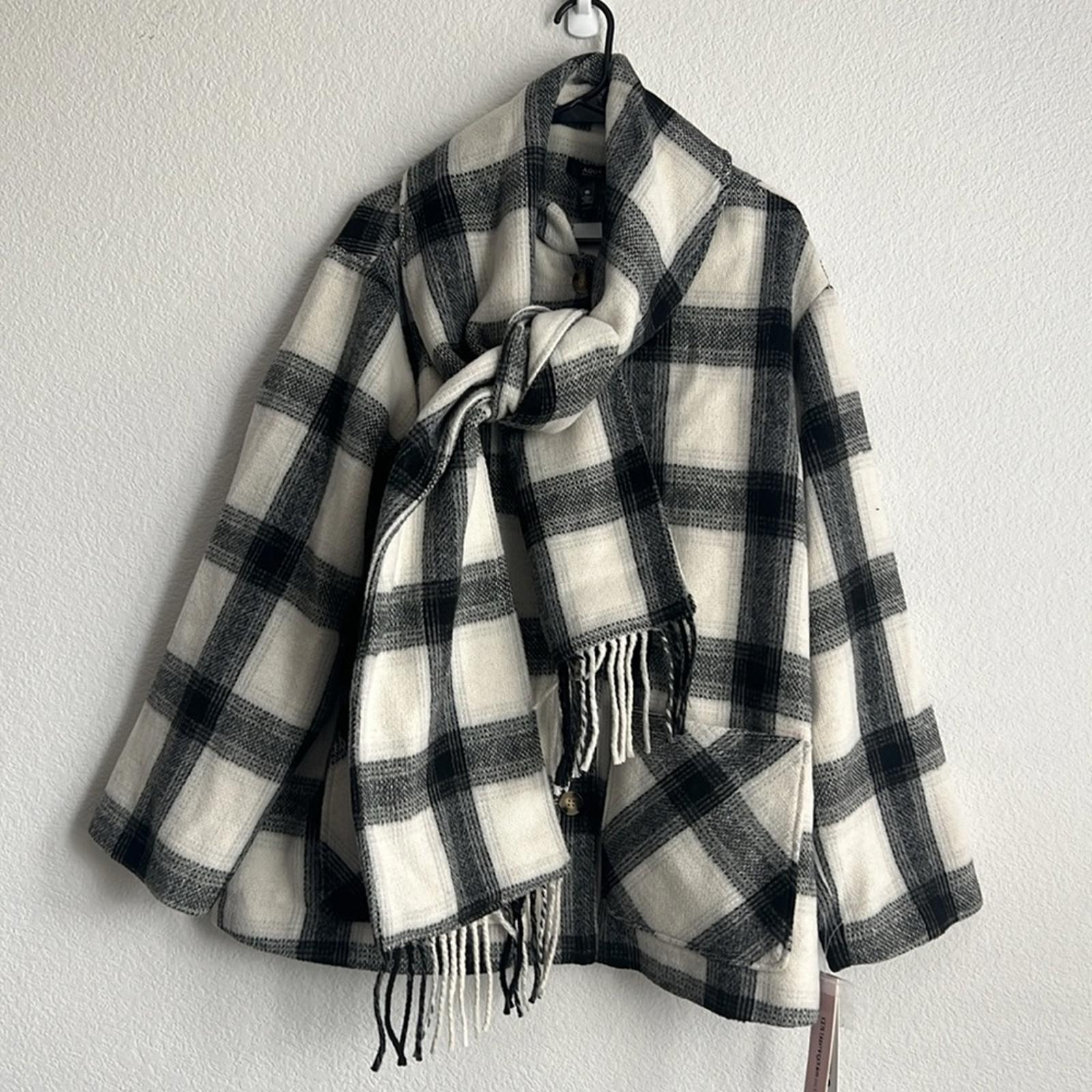 AQUA Scarf Collar Coat in Black/White, Size XL NEW w/Tag Retail $178