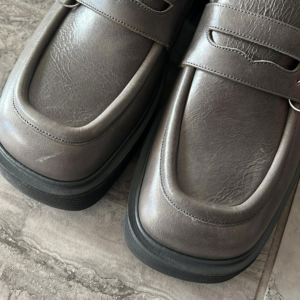 MARNI Moccasin Iconic Square-Toe Chunky Loafers Grey Size 44