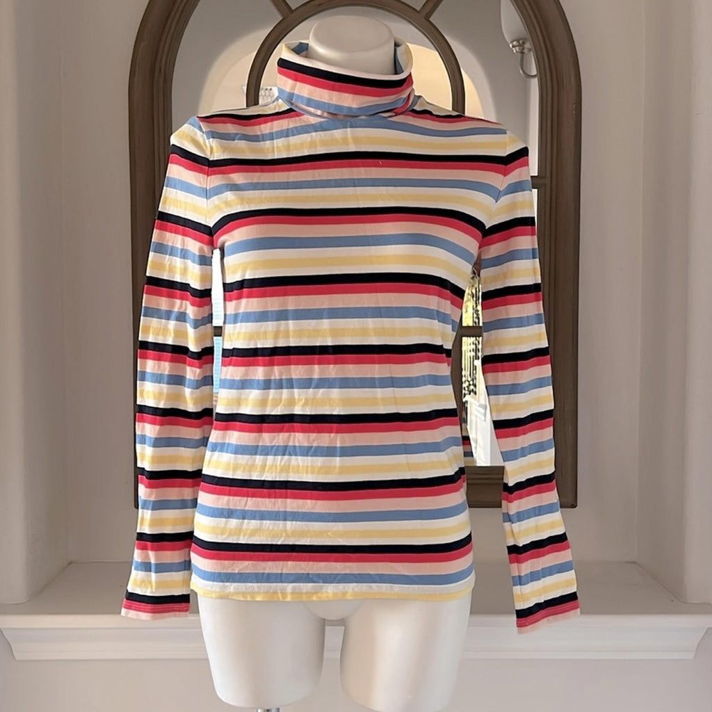 NEW Talbots Colorful Striped Turtleneck Tee, Size Small EXCELLENT!