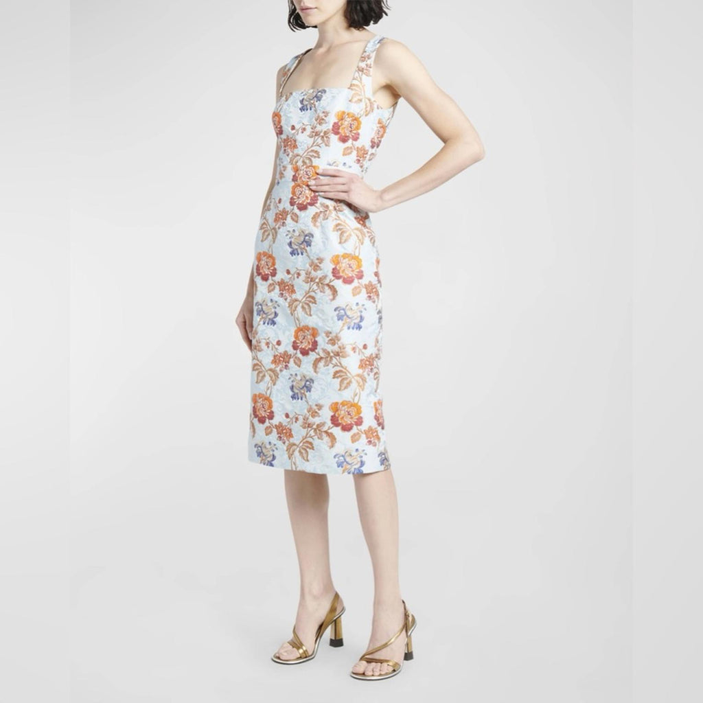 Etro Jacquard Floral Sheath Dress in Pale Blue Multi, Size 36, NEW $2300