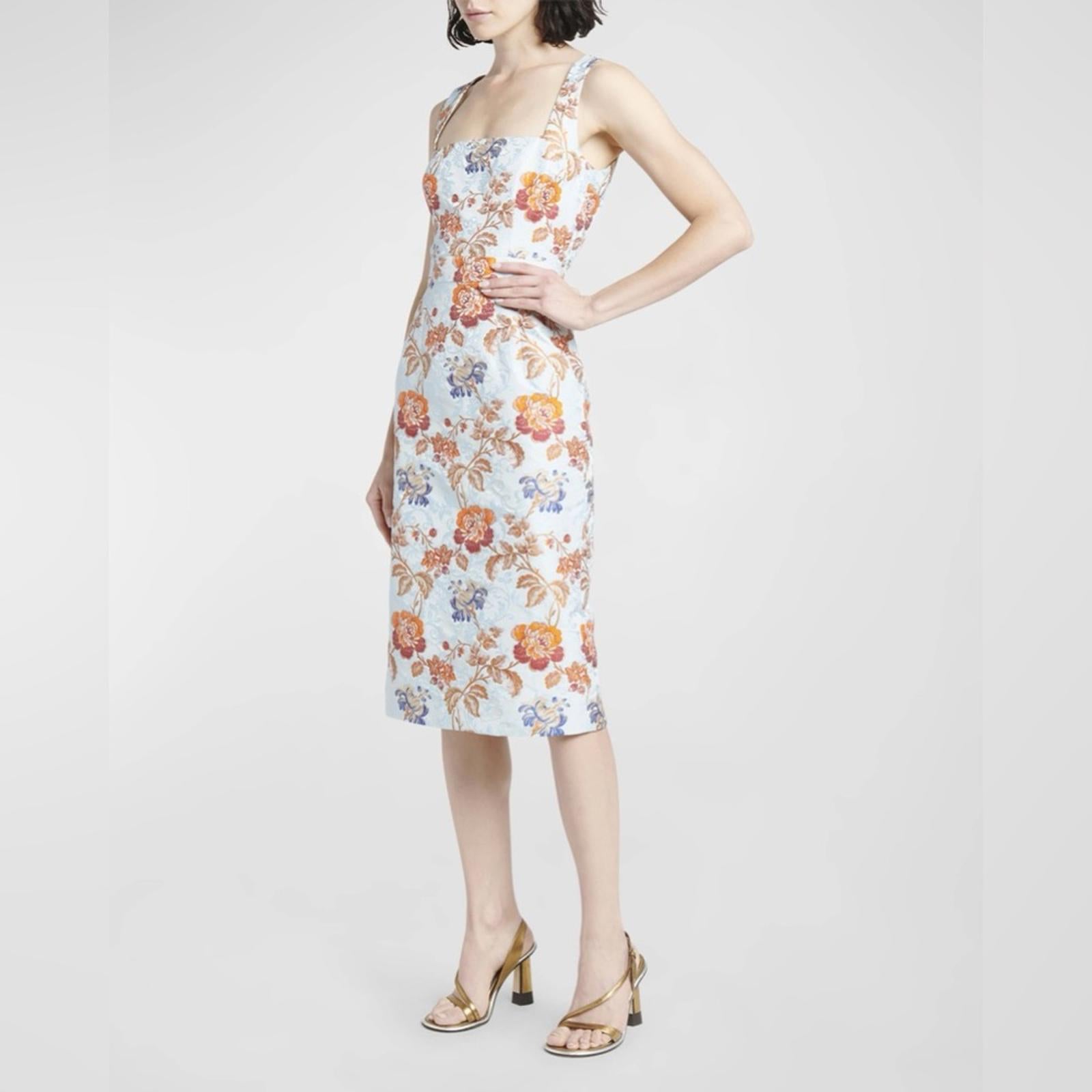 Etro Jacquard Floral Sheath Dress in Pale Blue Multi, Size 36, NEW $2300