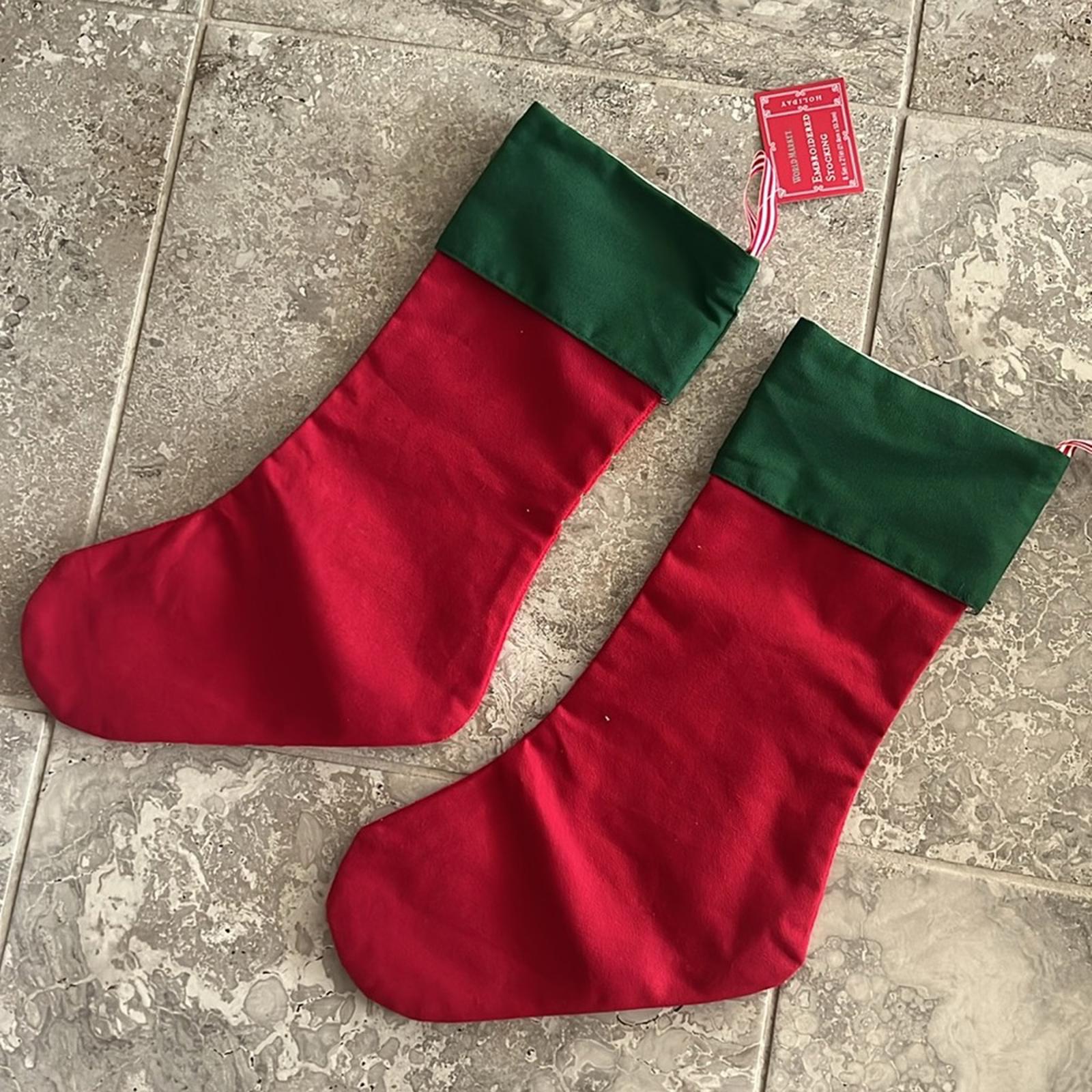 X2 “MERRY Everything” Embroidered Stockings 8.5” x 21” New with Tag