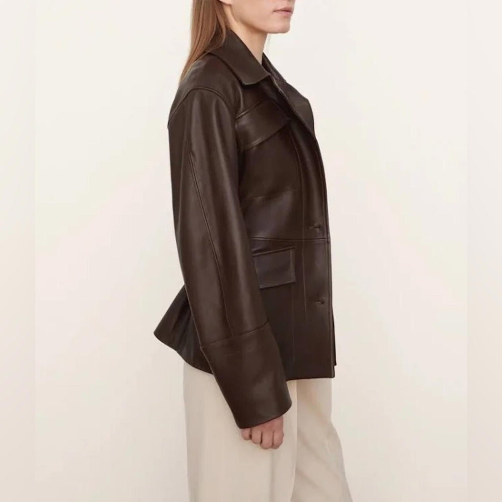 Vince 100% Lamb Leather Safari Jacket in Brown, Size M New w/Tag Retail $1495
