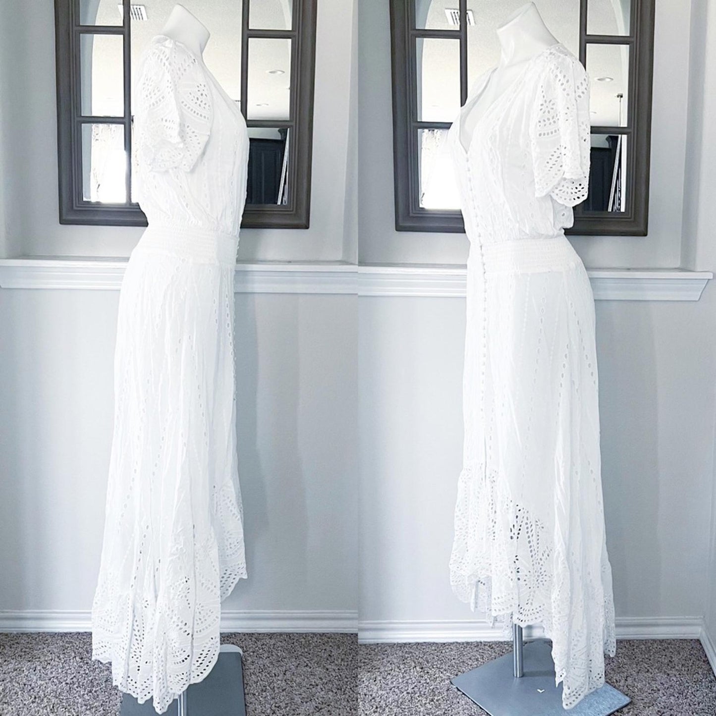 YFB “The Everything” Maxi Dress in White Hi-Low Hem Size L New w/Tag Retail $242