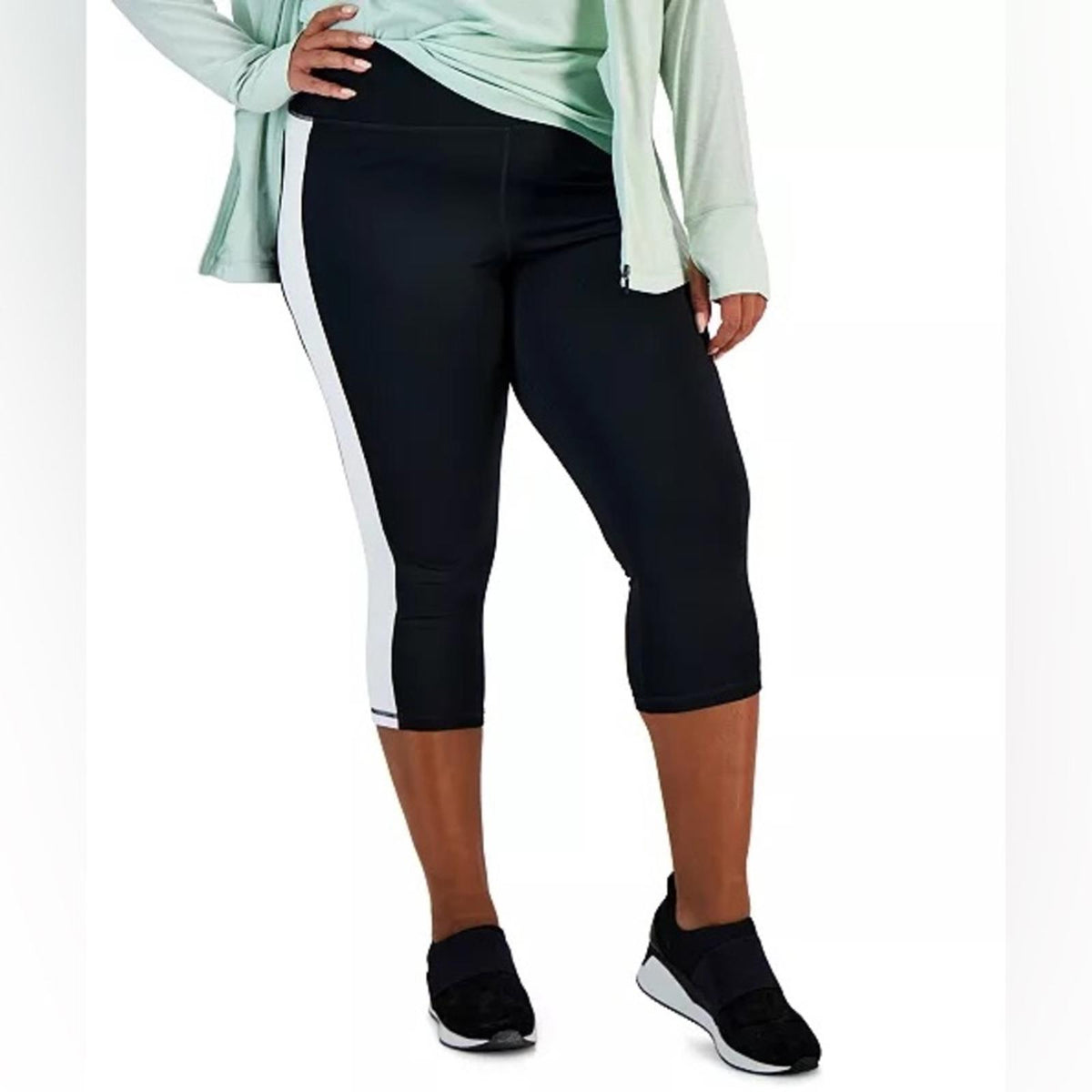 Ideology Essentials Colorblocked Cropped Leggings, Noir White Size 3X New w/Tag
